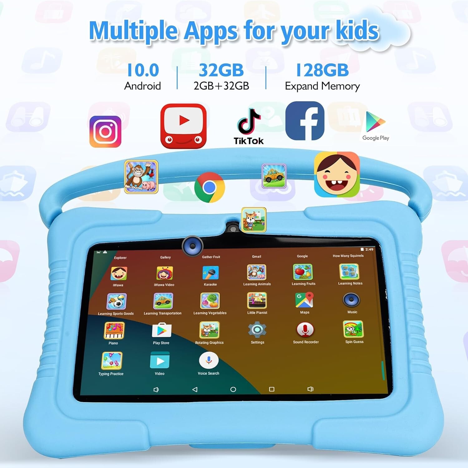 Veidoo Kids Tablet, 7 inch Android Tablet PC, 2GB RAM 32GB ROM, Tablet Blue USED