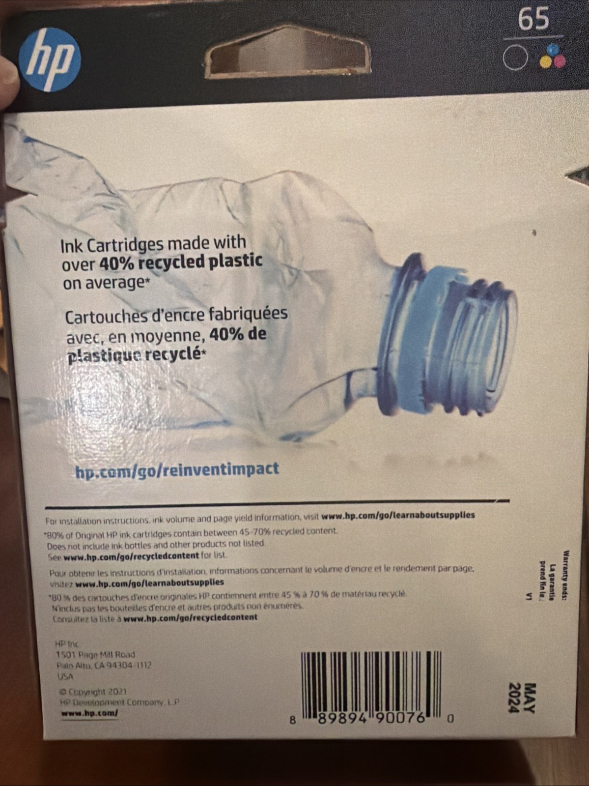 HP 65 2-Pack Tri-color/Black Original Ink Cartridge Combo, 120PG NEW SEALED