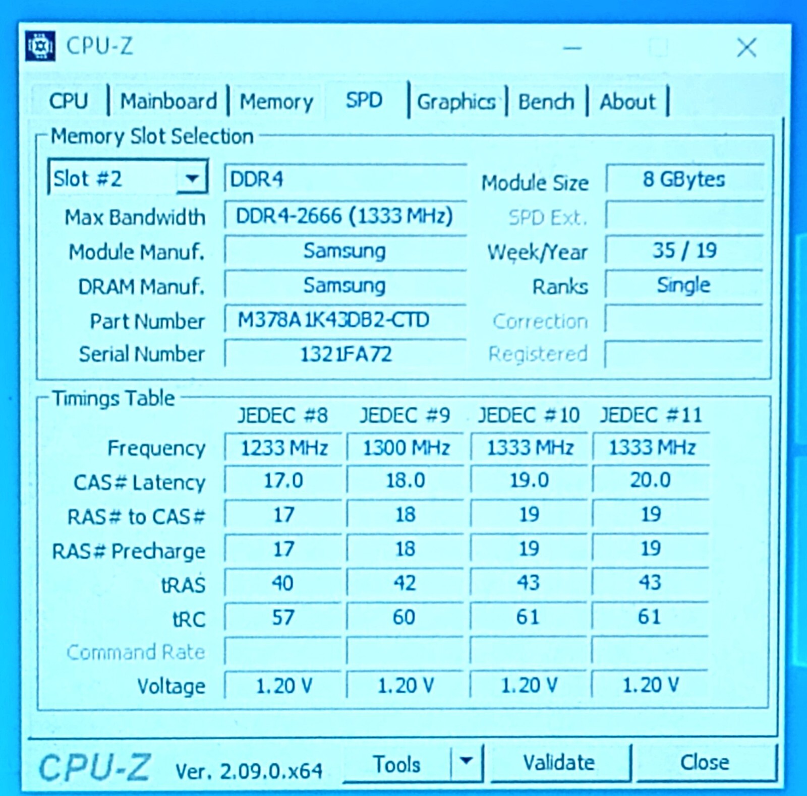 M378A1K43DB2-CTD Samsung 8GB PC4-21300 DDR4-2666MHz non-ECC 288-Pin DIMM Memory
