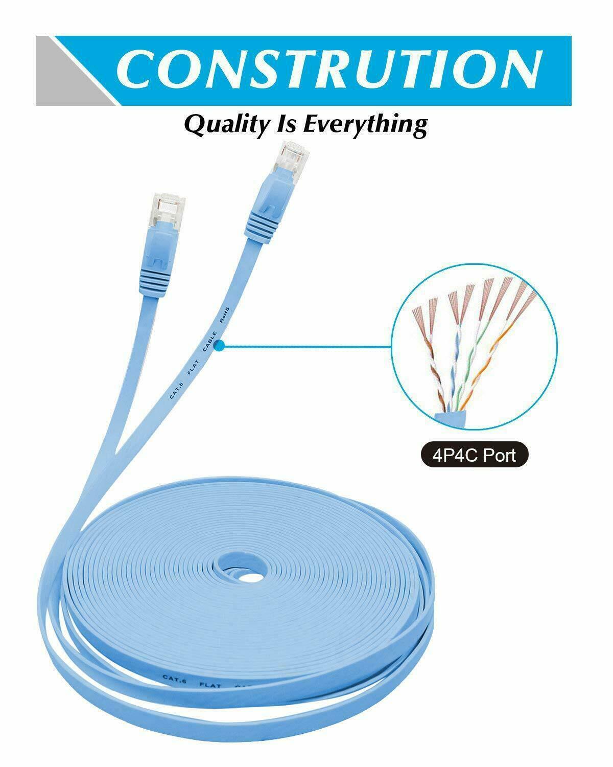 Cat6 RJ45 150ft Patch Cord Cable Flat 550mhz Ethernet Internet Network LAN Blue