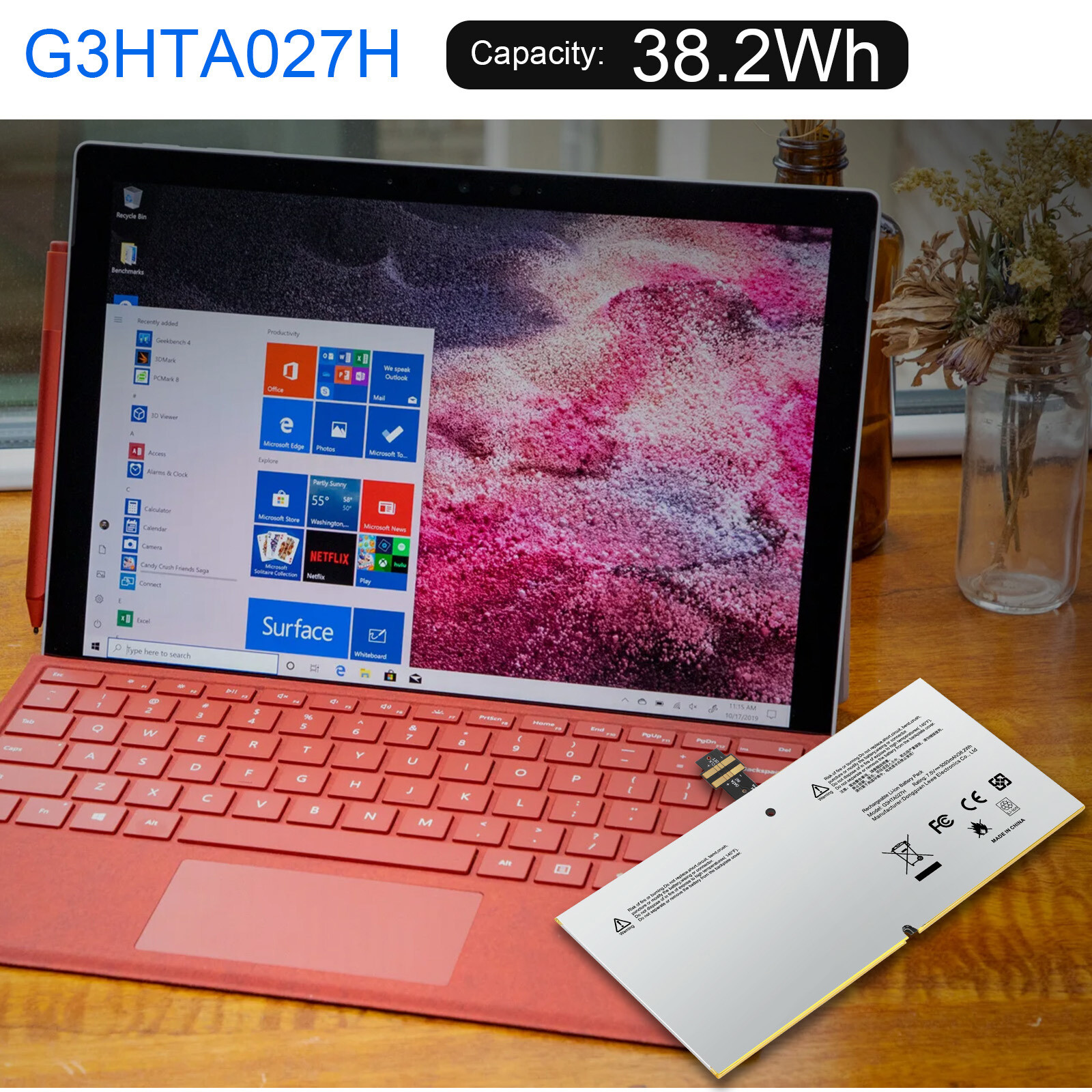 Replacement Battery DYNR01 For Microsoft Surface Pro 4 1724 12.3″ Tablet 38.2Wh