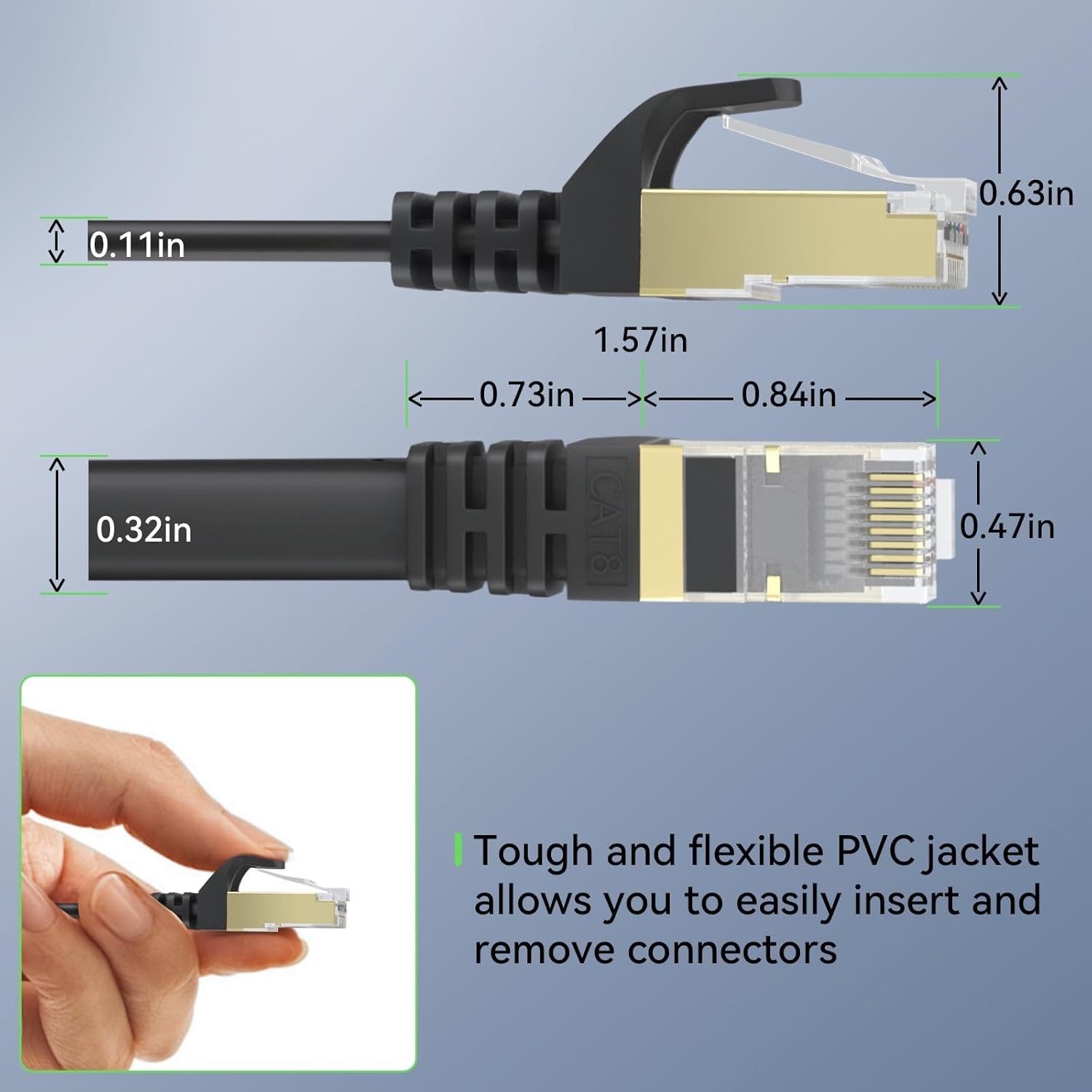 Cat 8 Ethernet Cable 50-200FT Flat 40Gbps Shielded RJ45 Gold Plated Gaming LAN