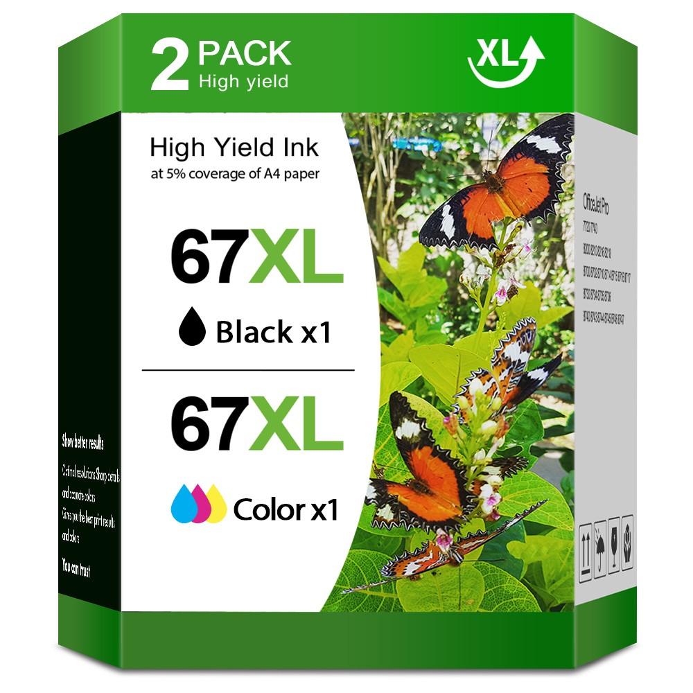 67XL Ink Cartridges for HP 67 Ink Deskjet 2700e 2752e 2755e 4100e Envy 6050 6458