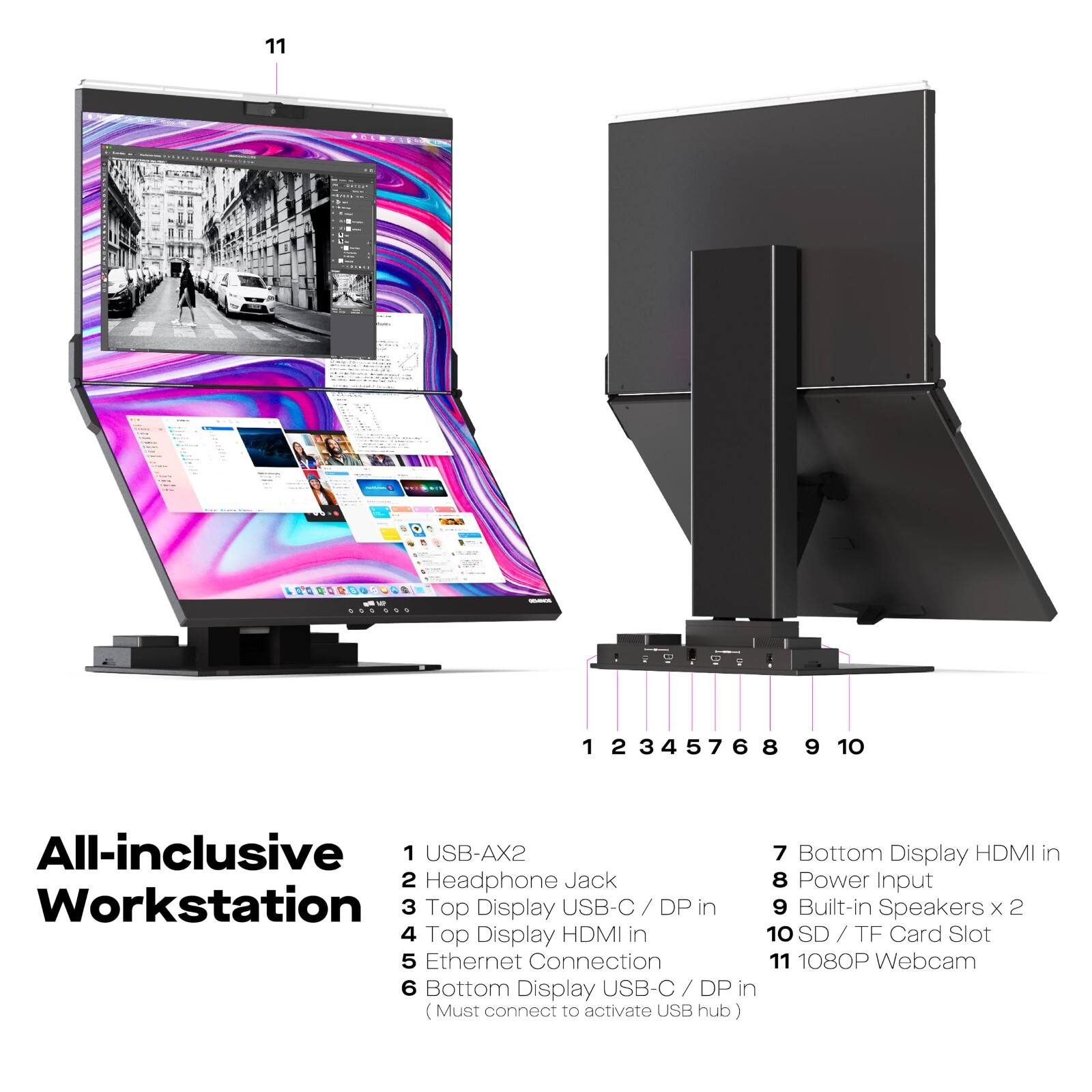 Mobile Pixels Geminos Dual 24″ Stacked Computer Monitor with Docking Station