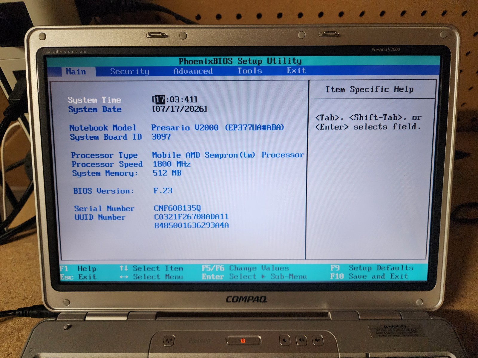 Compaq Presario V2000 AMD Sempron 1.8GHz 512MB RAM No HDD/OS/Caddy Radeon GPU