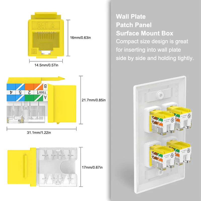 25 pack VCE VCELink RJ45 Keystone Jack Yellow New CAT6 Ethernet Wall Plate