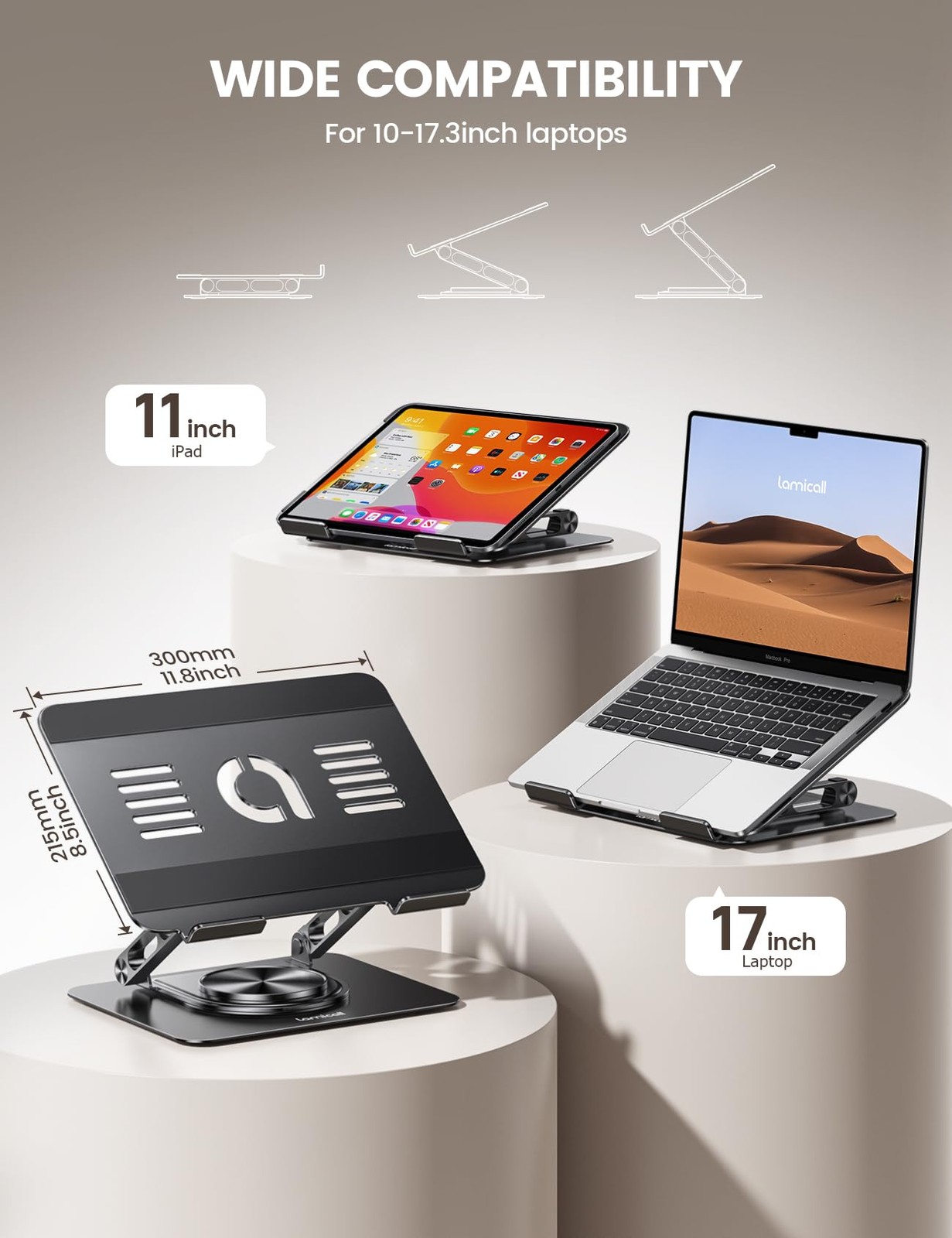Lamicall Adjustable Laptop Stand for Desk – 360° Rotating Base Ergonomic Compute