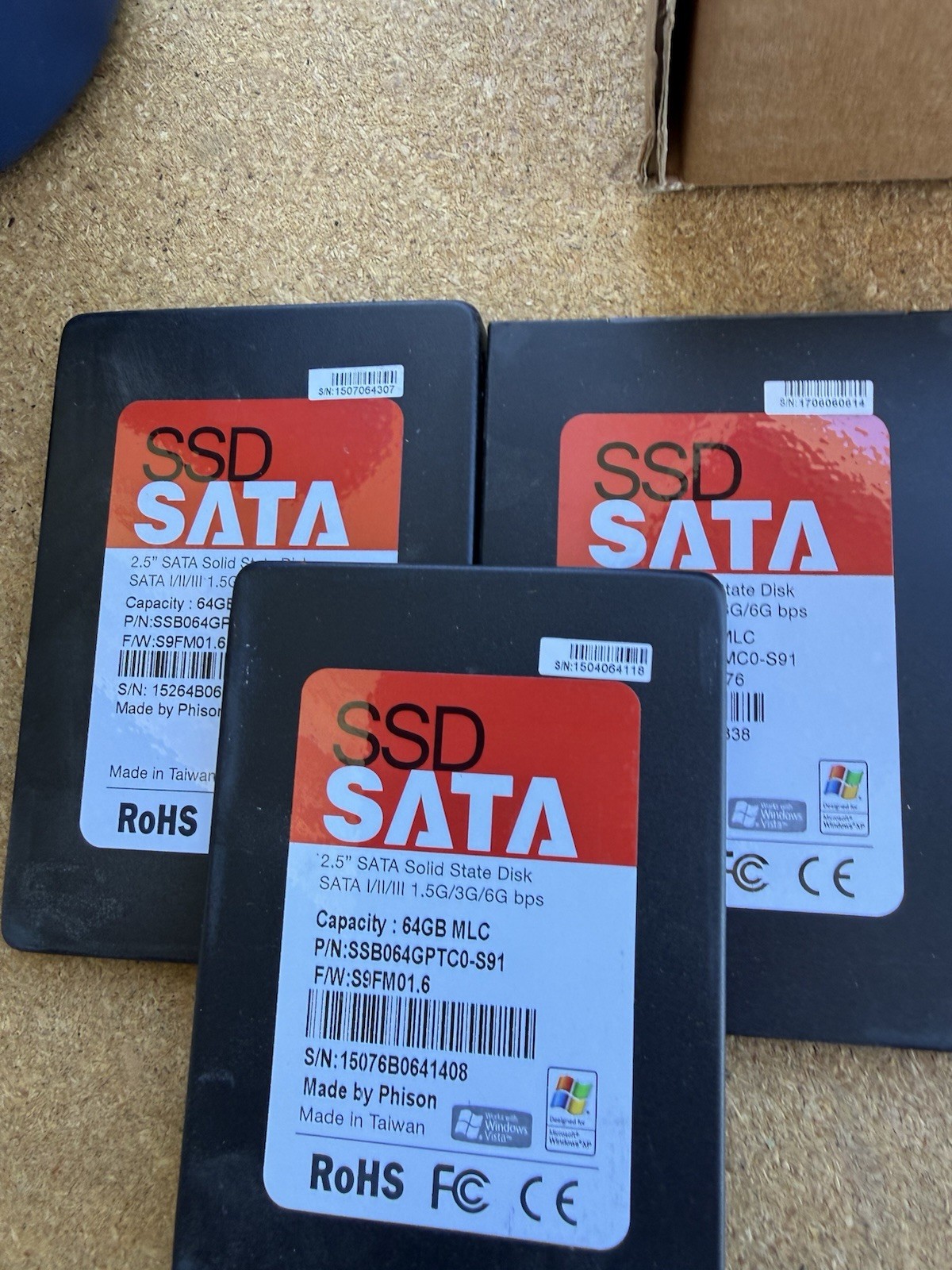 64GB MLC 2.5” SATA SSD SSB064GPTC0-S91 (lot of 3)