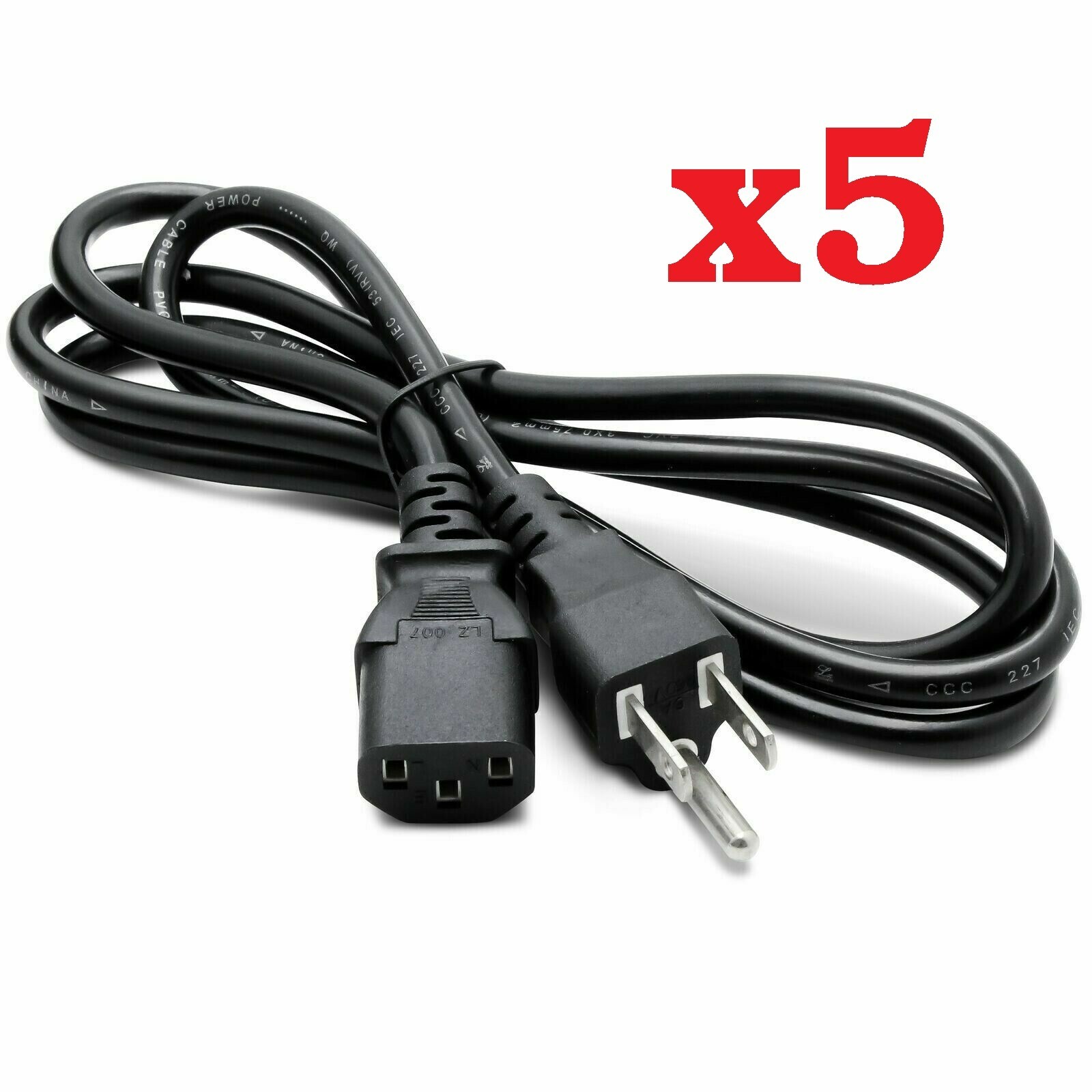 (LOTS of 5) 3 Prong AC Power Cord Cable US Plug for PC Desktop Dell XBox Cisco