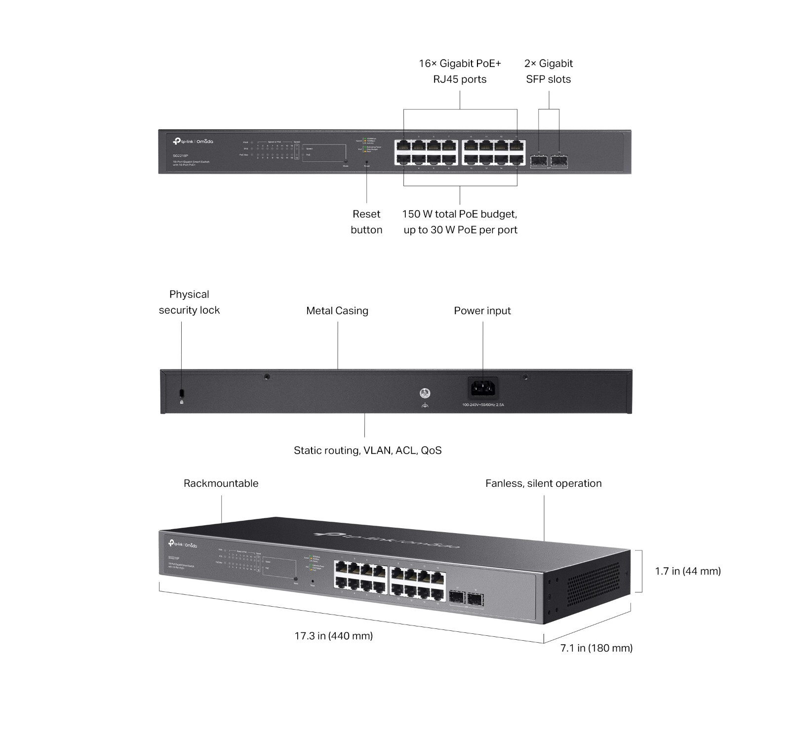 TP-Link SG2218P | Omada 18-Port 1000Mbps Gigabit Smart Switch | 16* PoE+ Port