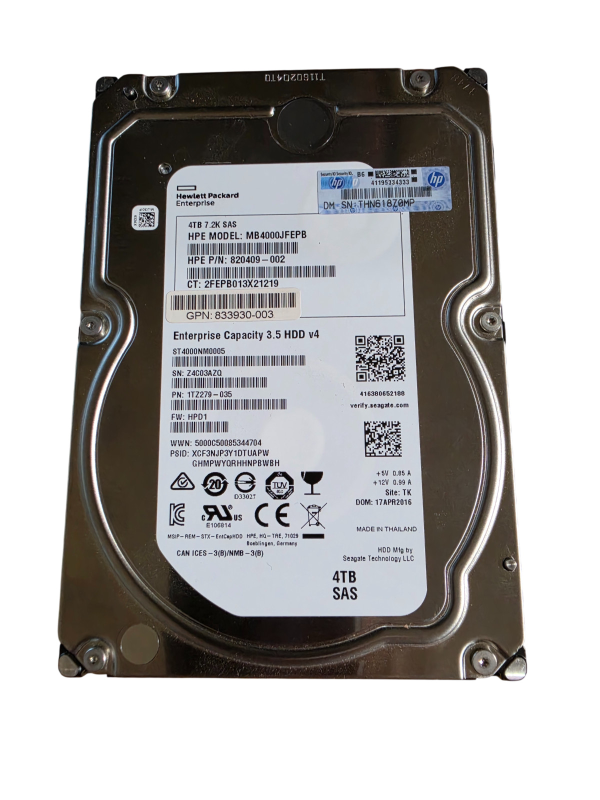 HPE 4TB 3.5″ SAS II Hard drive 12g MB4000JFEPB 820409-002