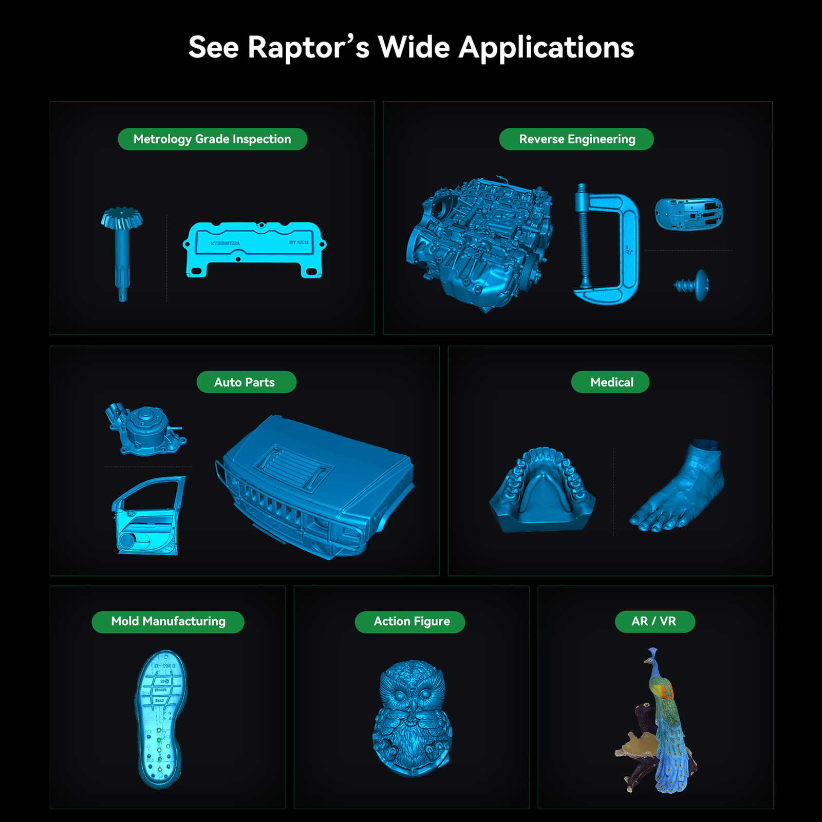 Creality CR-Scan Raptor 3D Scanner Handheld 60FPS 24Bit Full-Color Scanning G9O7