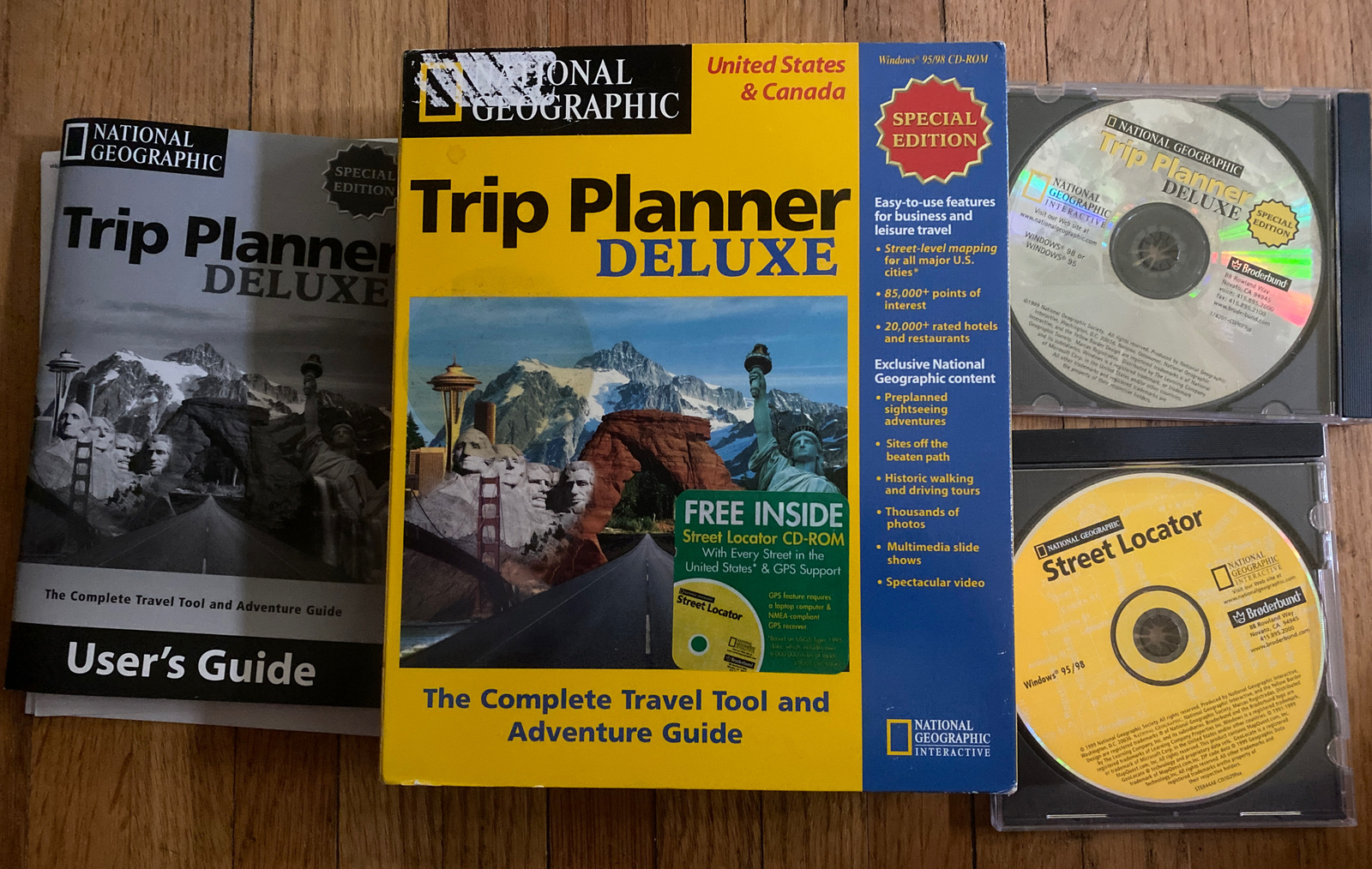 National Geographic Trip Planner Deluxe PC CD street maps parks GPS USA Canada