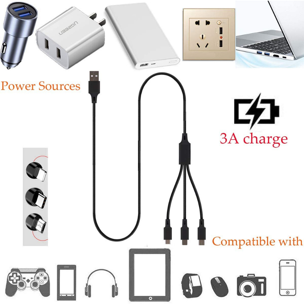 Wholesale Lot 3in1 USB Cable 3A Fast Charging For iPhone Samsung Android Charger