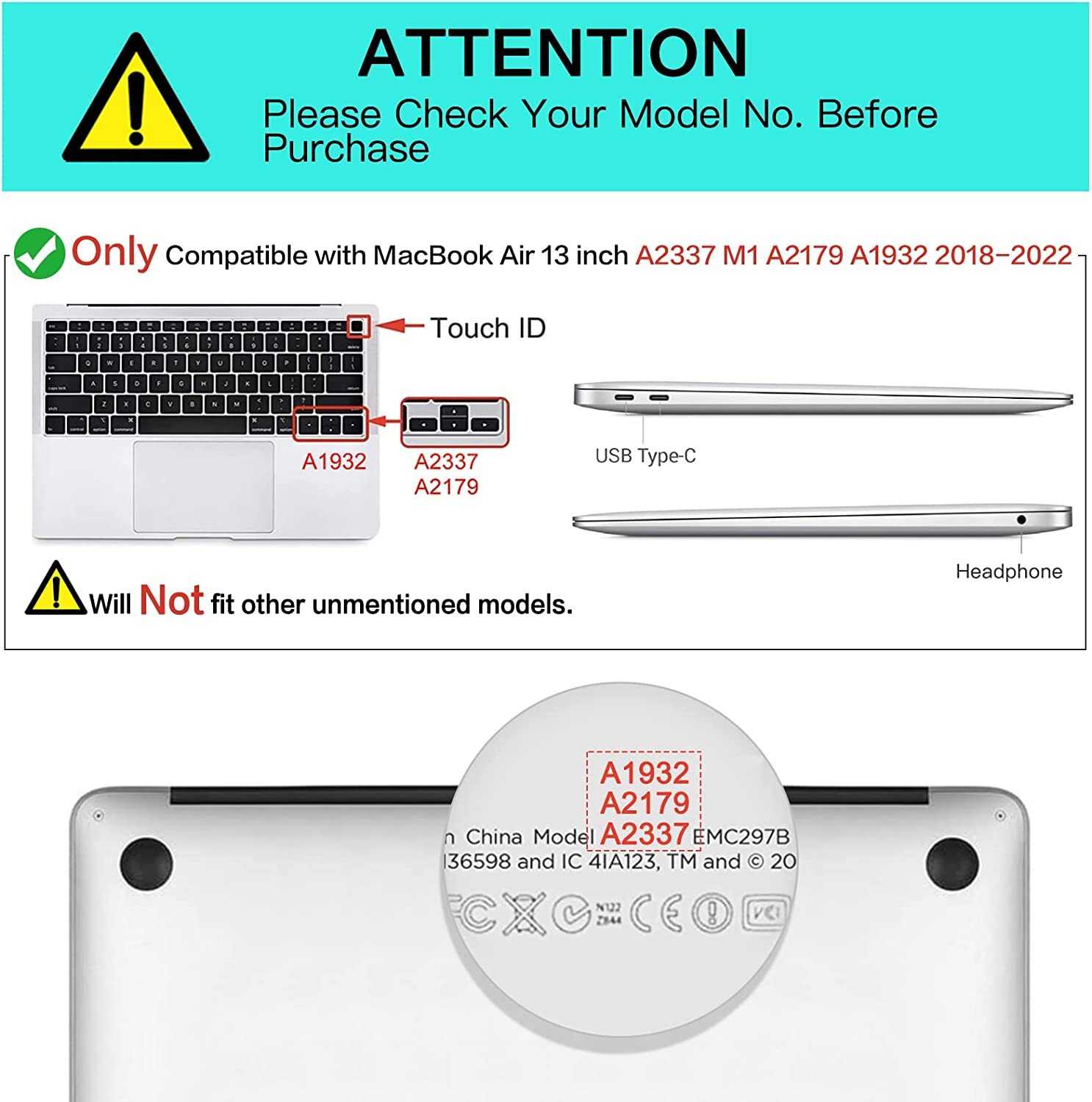 Hard Shell for 2022 MacBook Air 13 inch M1 M2 A2681 A2337 A2179 A1932 Cover Case