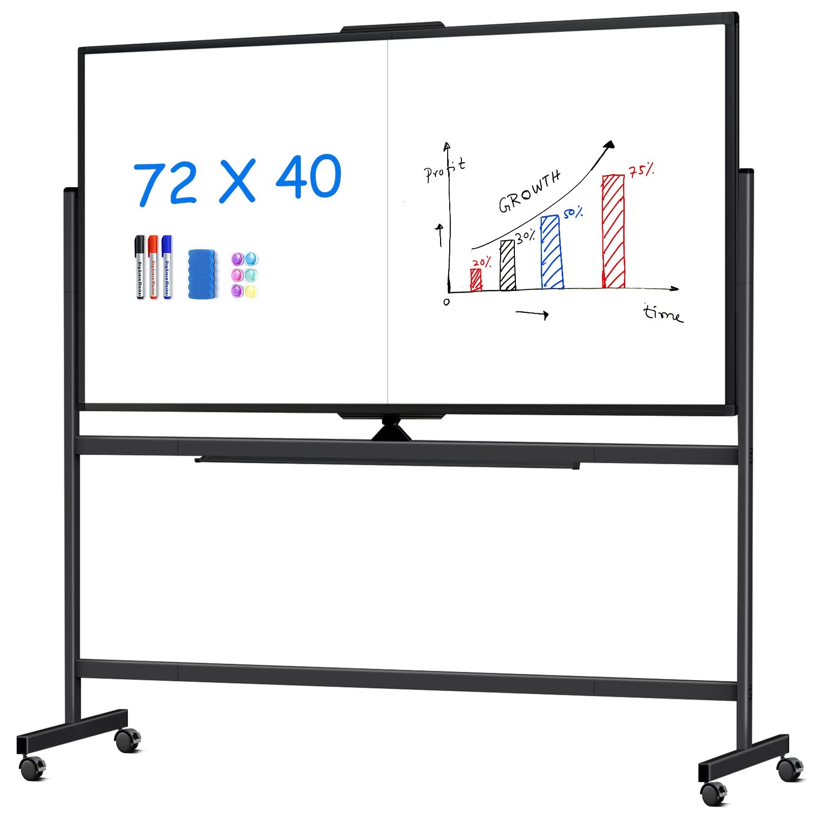 Whiteboard Sided Rolling 72 x40 Magnetic Dry Erase Board Black Double maxtek