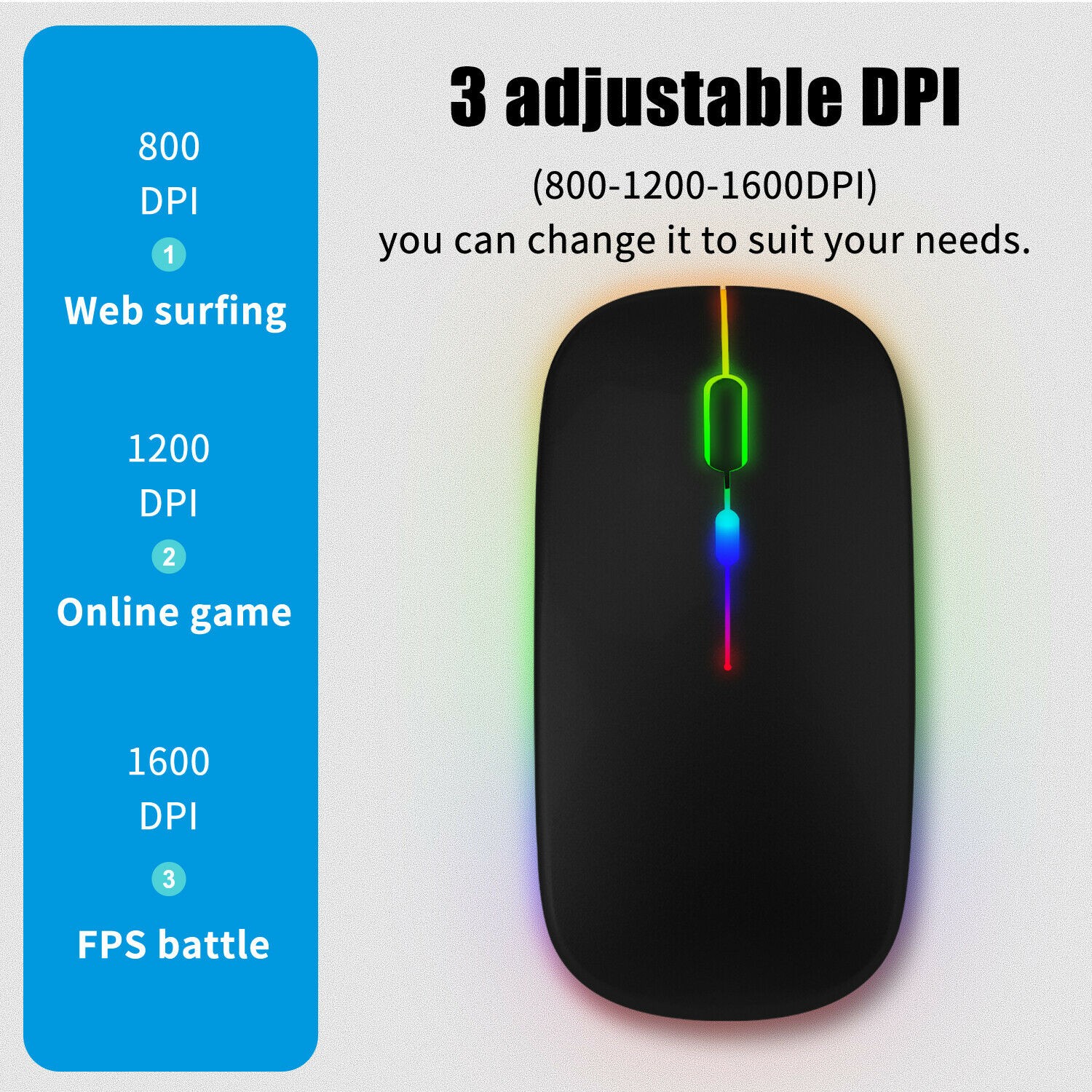 Rechargeable Slim Wireless Bluetooth 5.1 Mouse Dual Mode LED Mice iPad Laptop PC