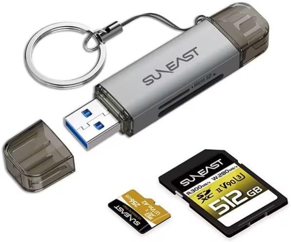 Compact 170MB/s Card Reader for SD & MicroSD with Type-C & Type-A Connections