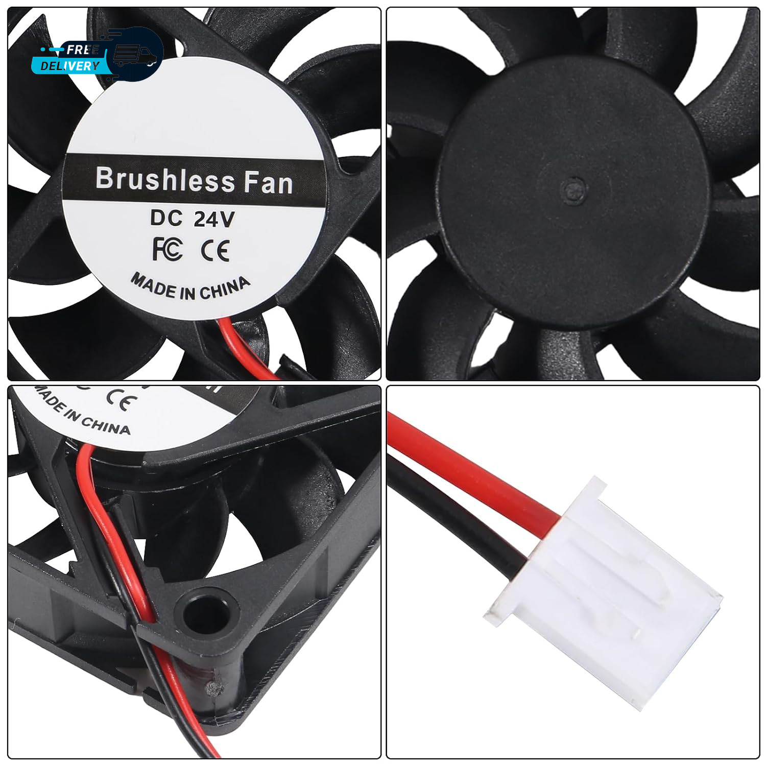 4PCS 60Mm Fan DC 24V 60X60X10Mm Brushless Cooling Fan 2Pin Computer Case Cooling