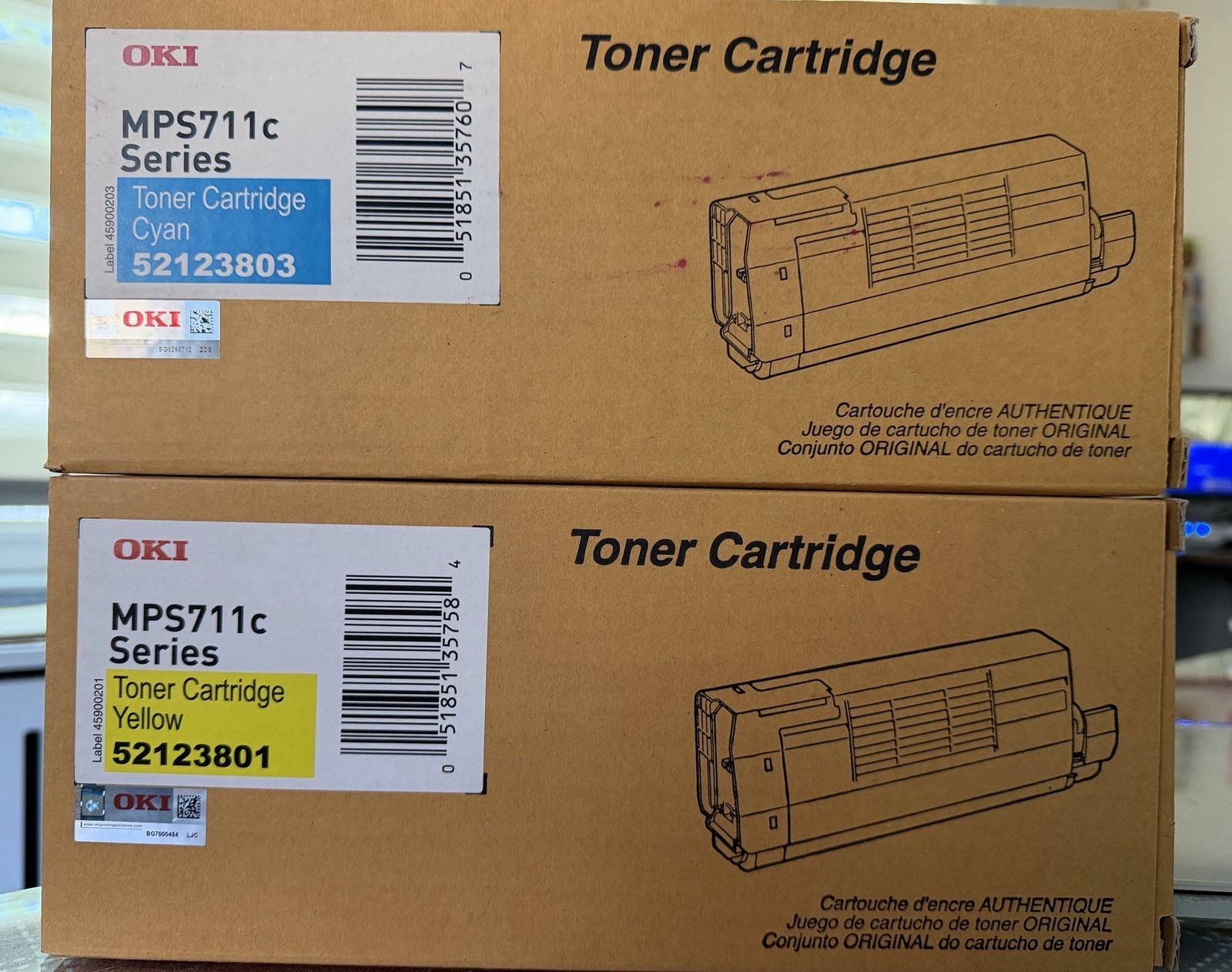 OKI Genuine MPS711c Series Laser Toner Cyan/Yellow 52123803 52123801