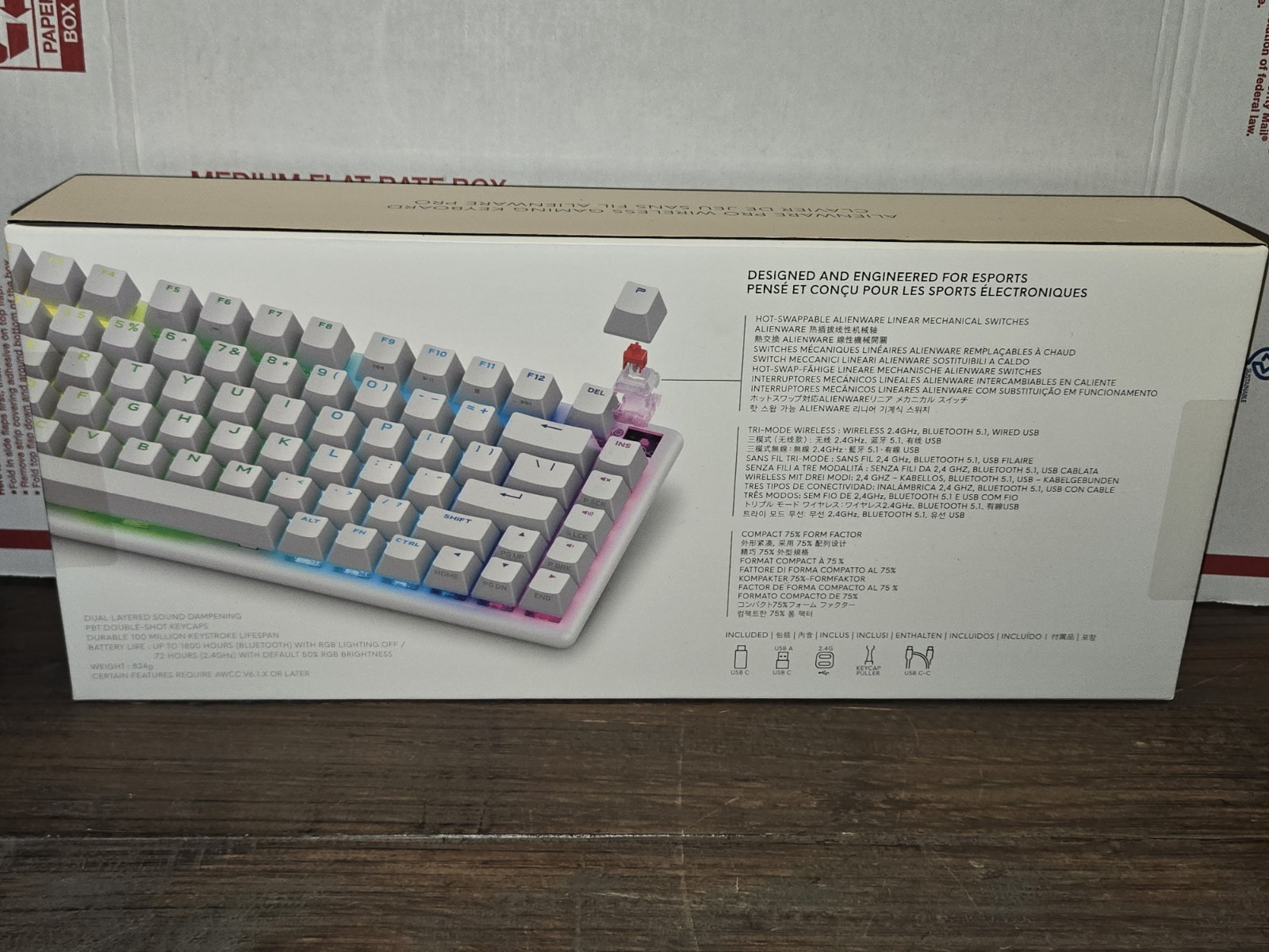 New, Sealed! Alienware Pro Wireless Gaming Keyboard Bluetooth Lunar Light X3V4D