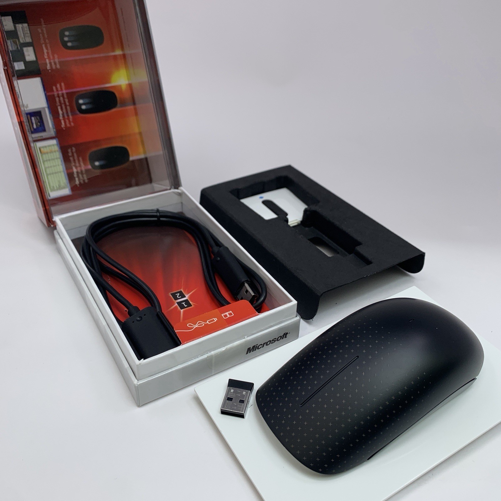 Microsoft Touch Mouse Black 1459, 1447 w Dongle, Cord New Open Box Windows 7