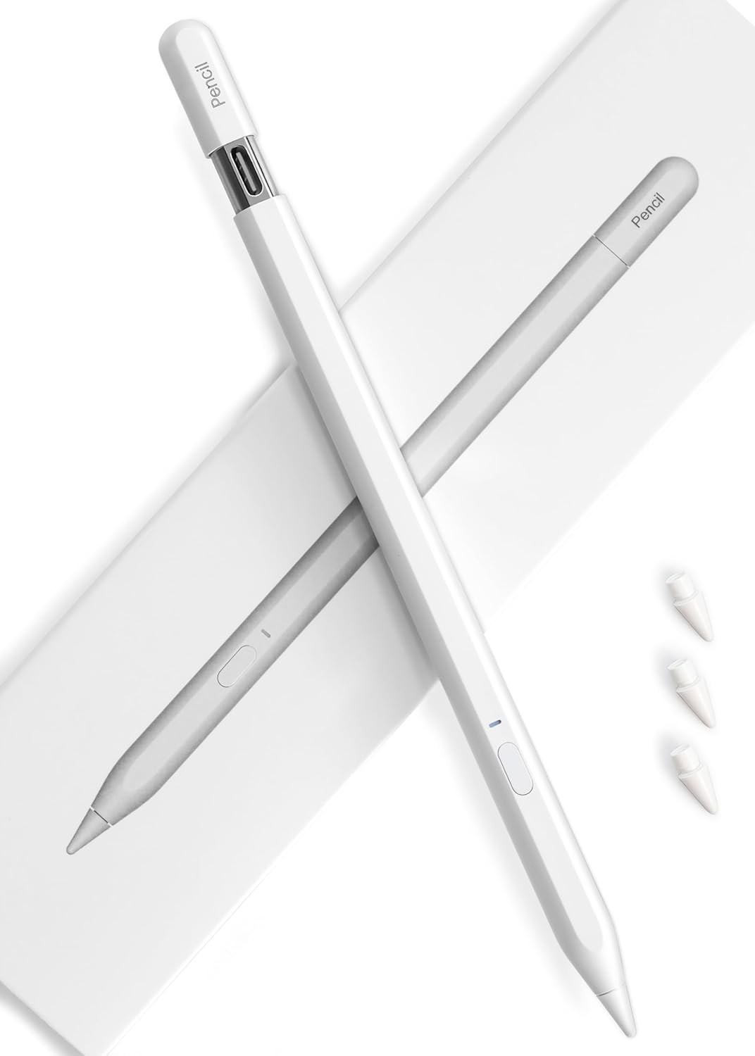 Pencil USB-C for iPad 2018-2026: Hidden-Port Stylus with Bluetooth Shortcuts, Ti