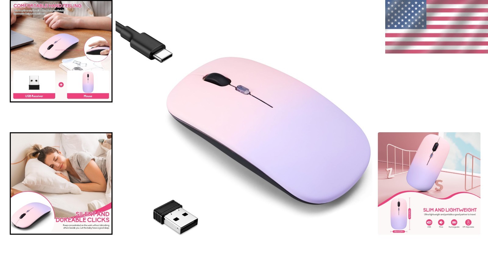 Rechargeable Silent Slim Bluetooth Mouse with Color Change – Perfect for Travel