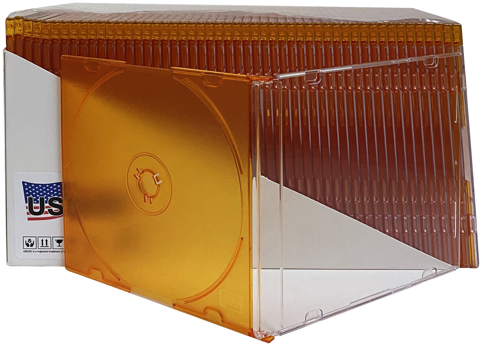 USDISC CD Jewel Cases Slimline 5.2mm, Single 1 Disc (Clear Orange) Lot