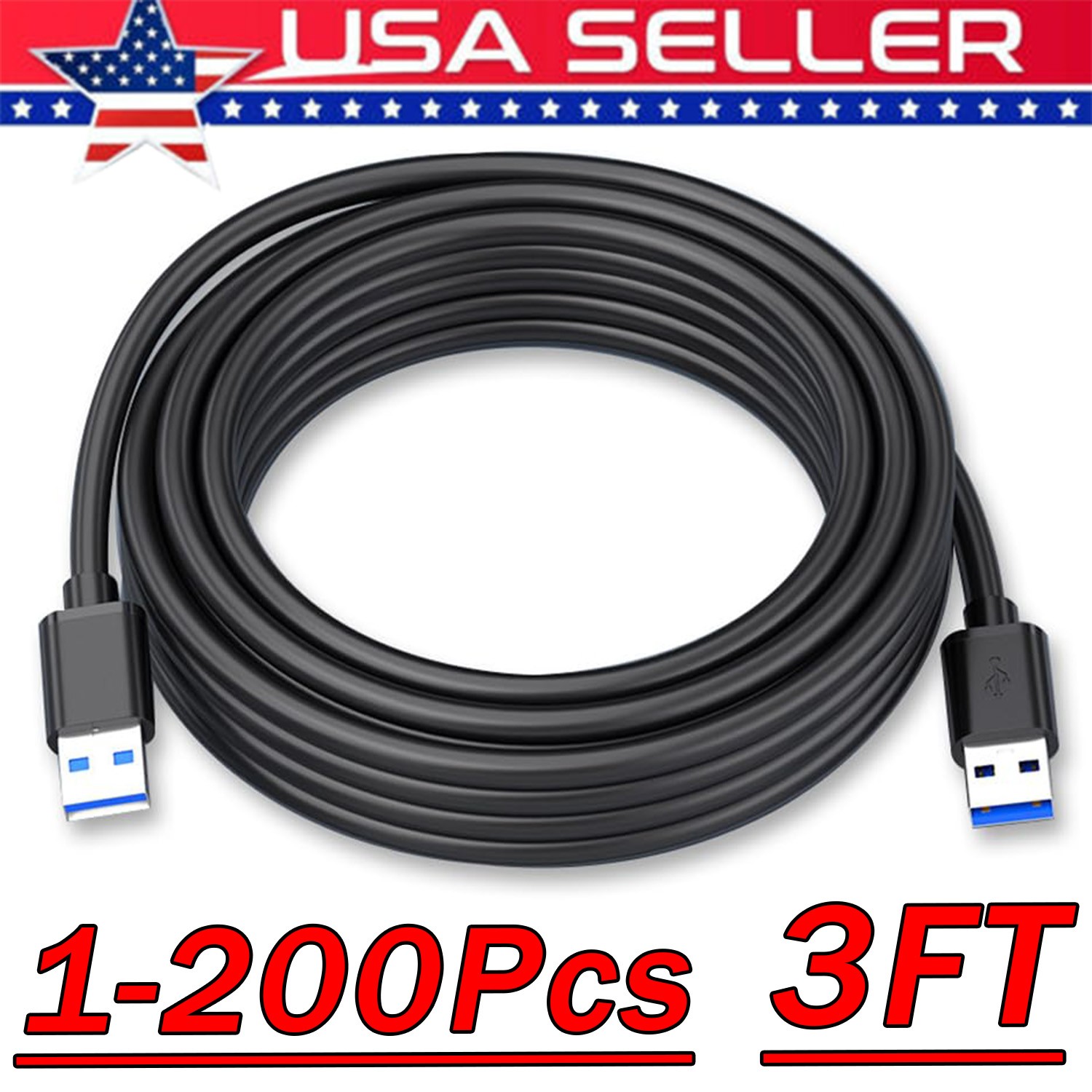 USB 3.0 A Male to A Male Cable Data Transfer Super Speed Power Charger Metal Lot
