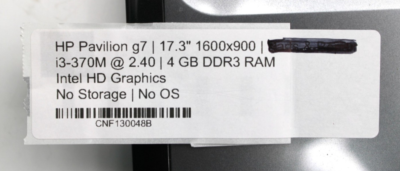 HP Pavilion G7 i3-370M@2.4GHz 4GB DDR3 NO STORAGE OR OS *USED/TESTED*