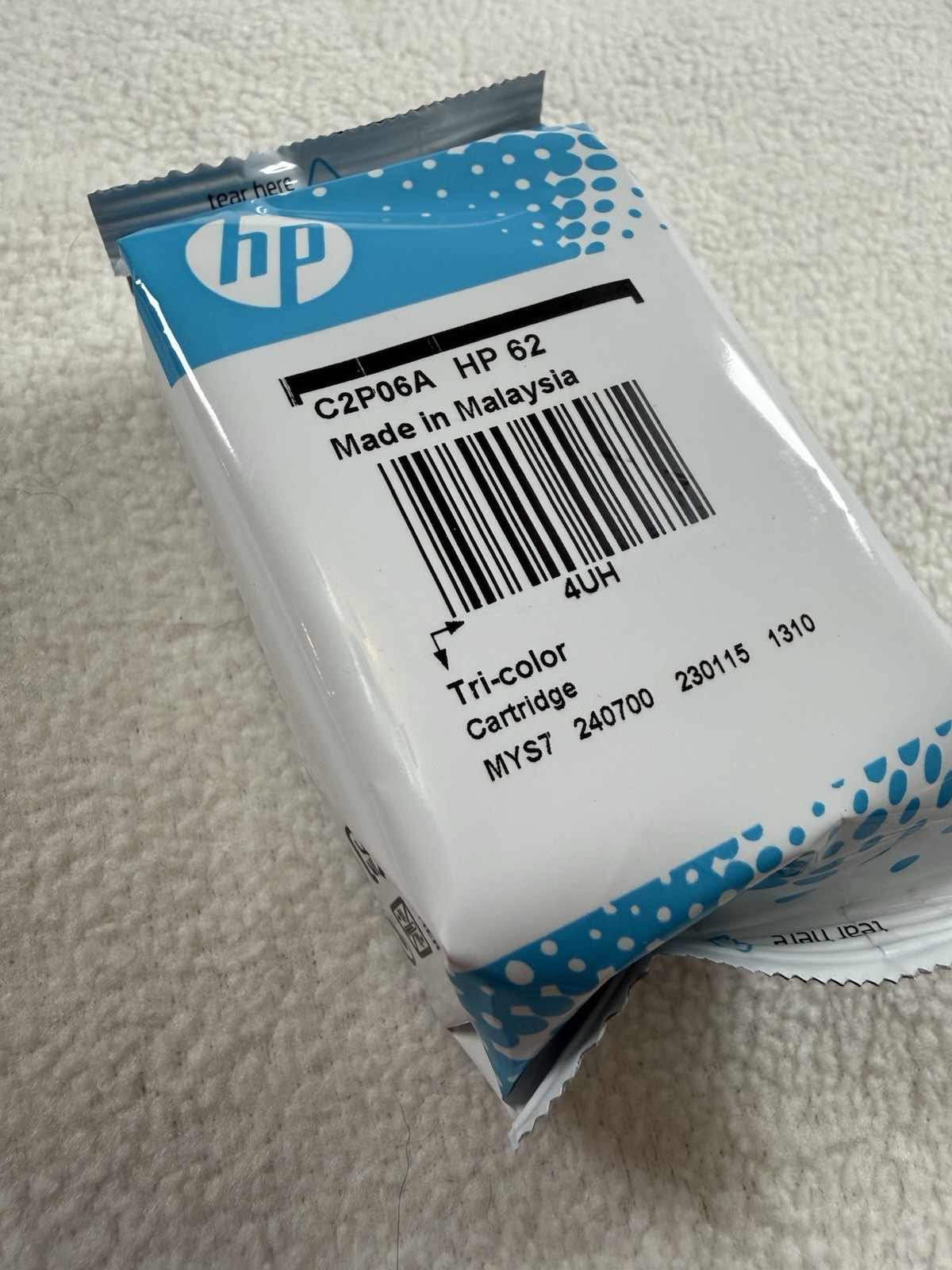 HP 62 Tri Color Ink Lot Of 2 Exp 1/25 Open Package NO BLACK Sealed Ink Wells