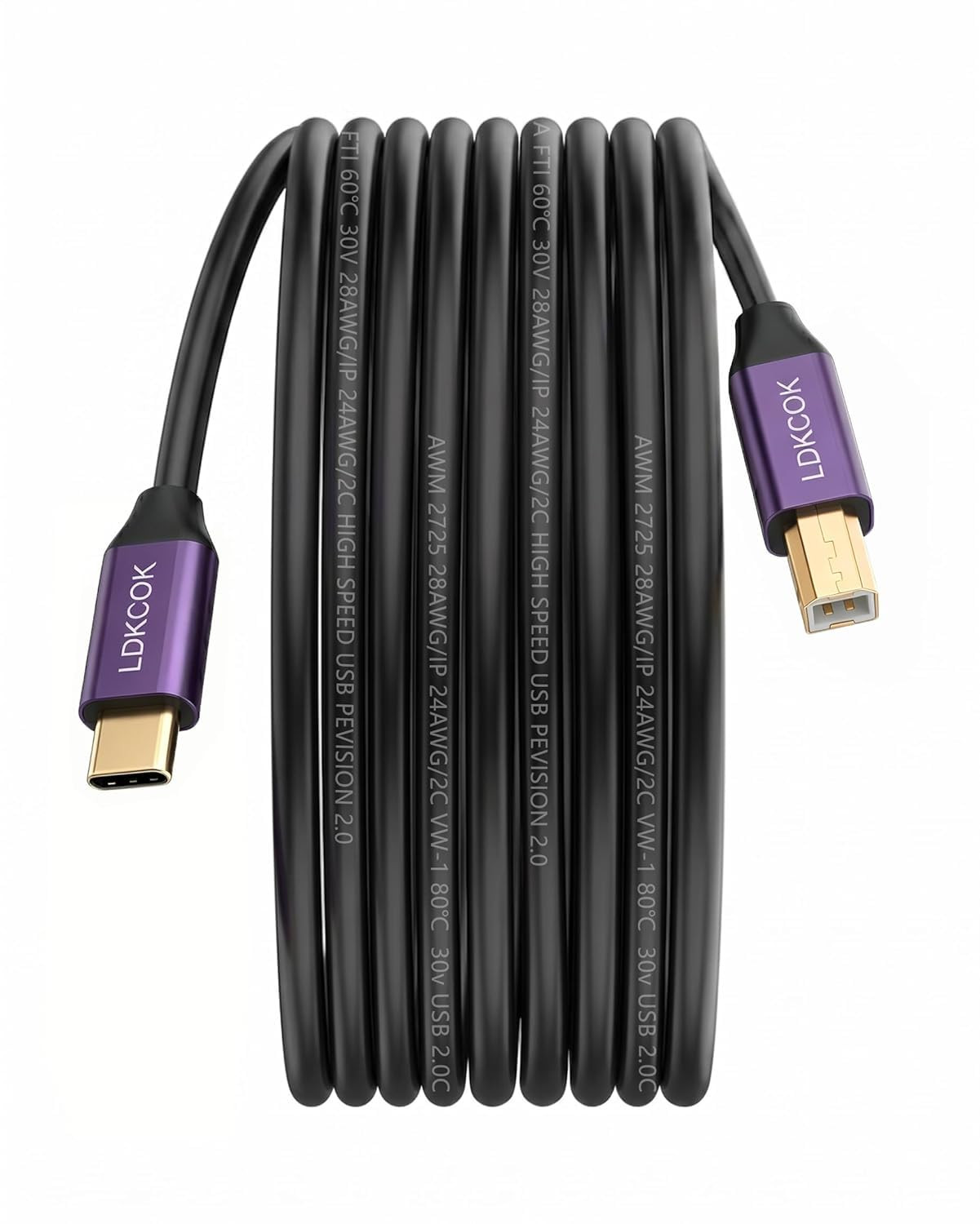 Premium 3FT USB C to USB B Printer Cable, Gold-Plated, High-Speed USB 2.0