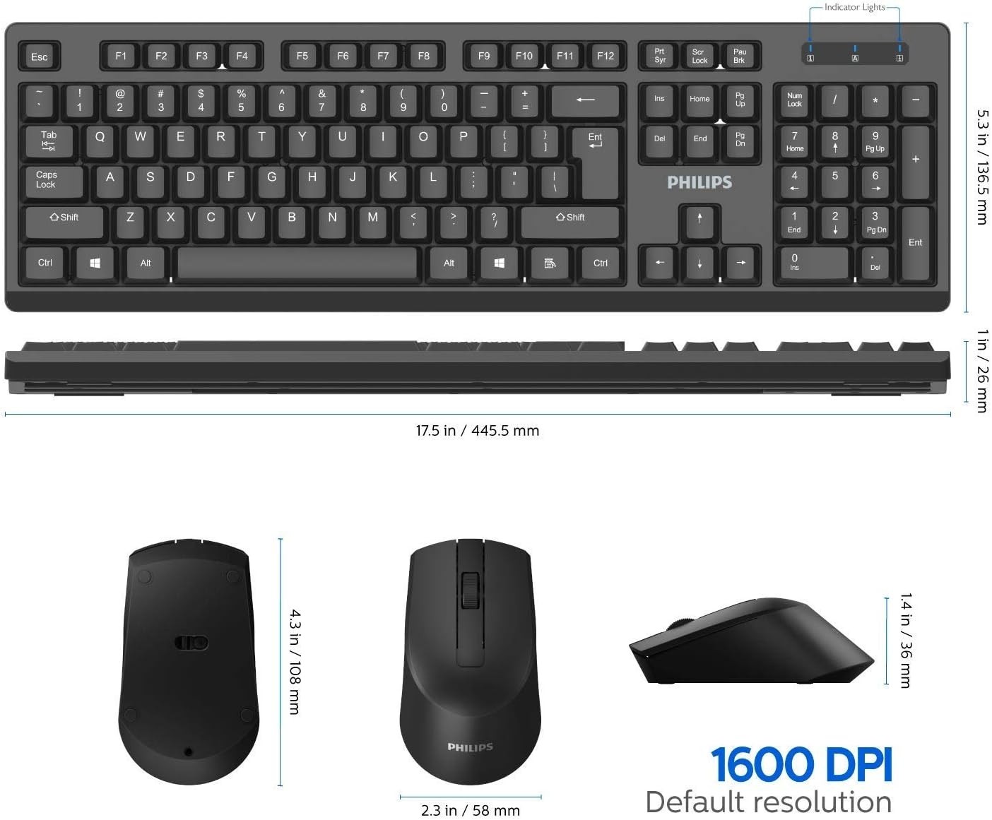 PHILIPS Wireless Keyboard and Mouse Combo | Optimized 2.4GHz Drop-Free Connectio
