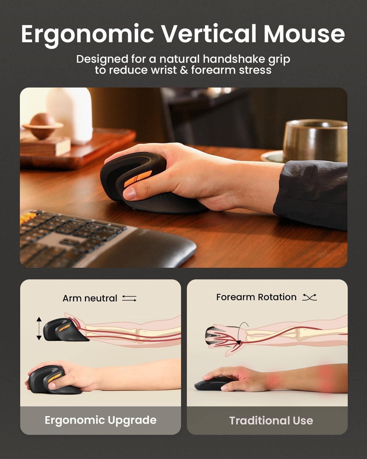 EM11 NL Vertical Ergonomic Mouse Bluetooth Rechargeable Wireless Multi Device