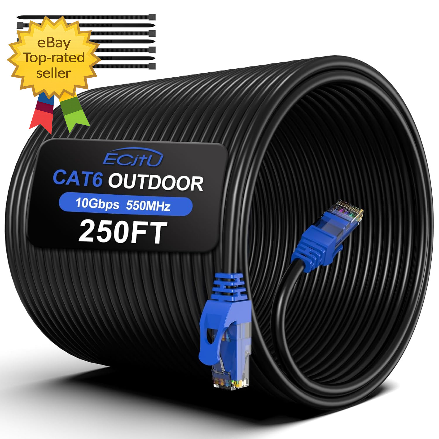 250FT Cat6 Outdoor Ethernet Cable Direct Burial Waterproof LAN Network Cable POE