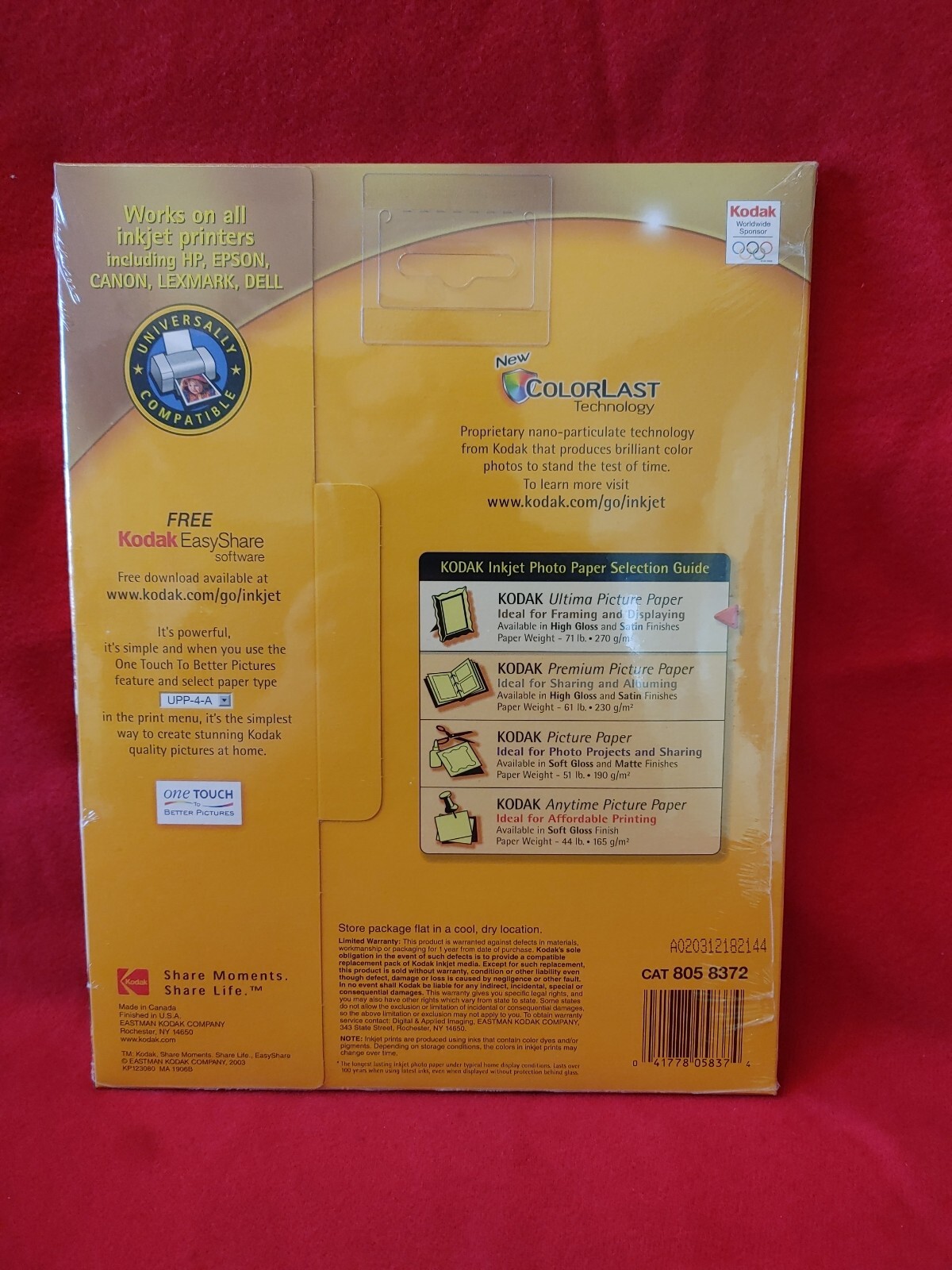 Kodak Ultima Picture Paper For Inkjet Printers 8.5″ X 11″ Satin 10 mil UPP-3-A