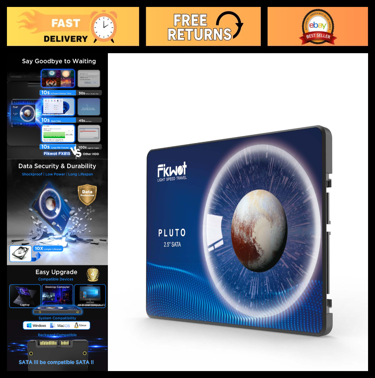 256GB 2.5″ SATA SSD Internal Solid State Drive, Up to 560MB/s, 3D NAND, Laptop/P