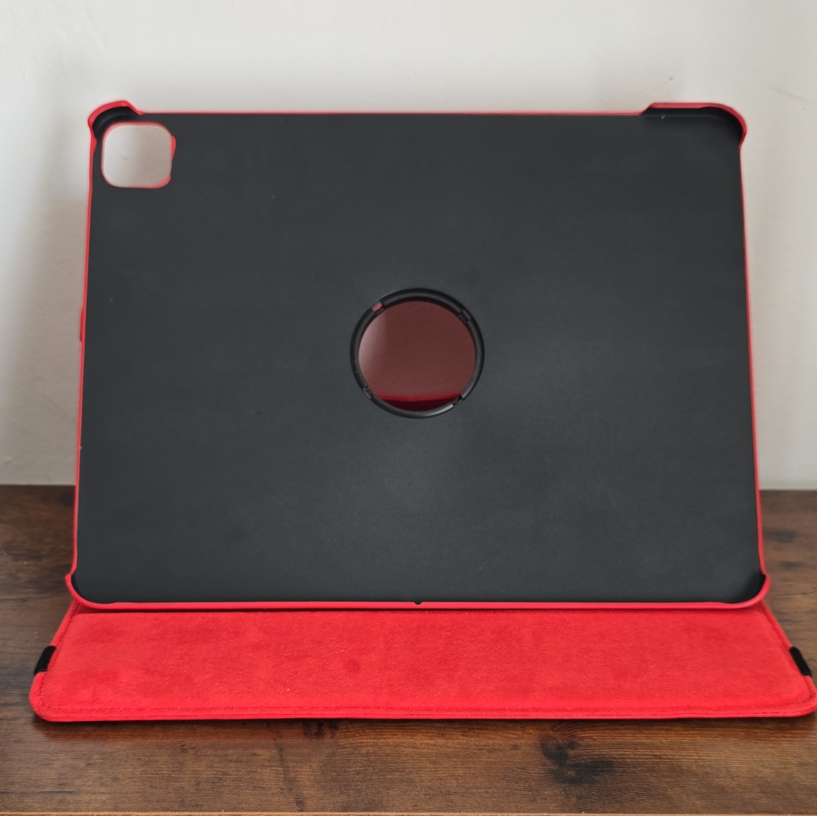 Rotating Stand Folio Case for iPad, Synthetic Leather, Red/Black