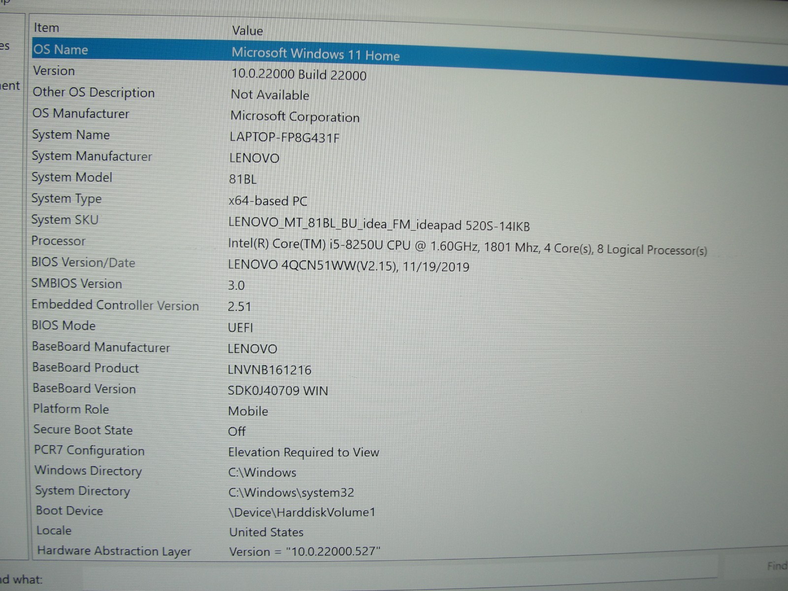 Lenovo IdeaPad 520S-14IKB 14”FHD i5-8250U 1.6GHz 8GB 1TB HDD Win11 Home+Charger