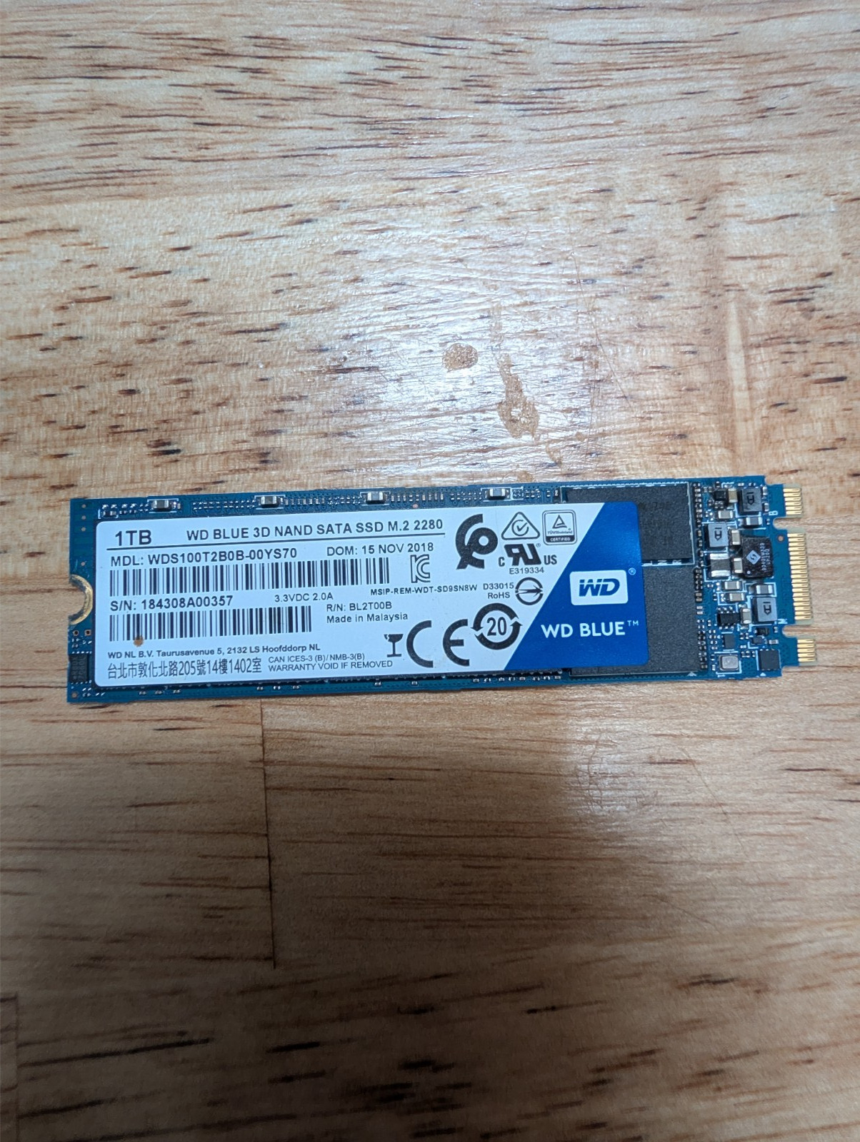 Western Digital WD Blue 3D NAND SATA, 1TB, M.2 2280, Internal SSD (WDS100T2B0B)