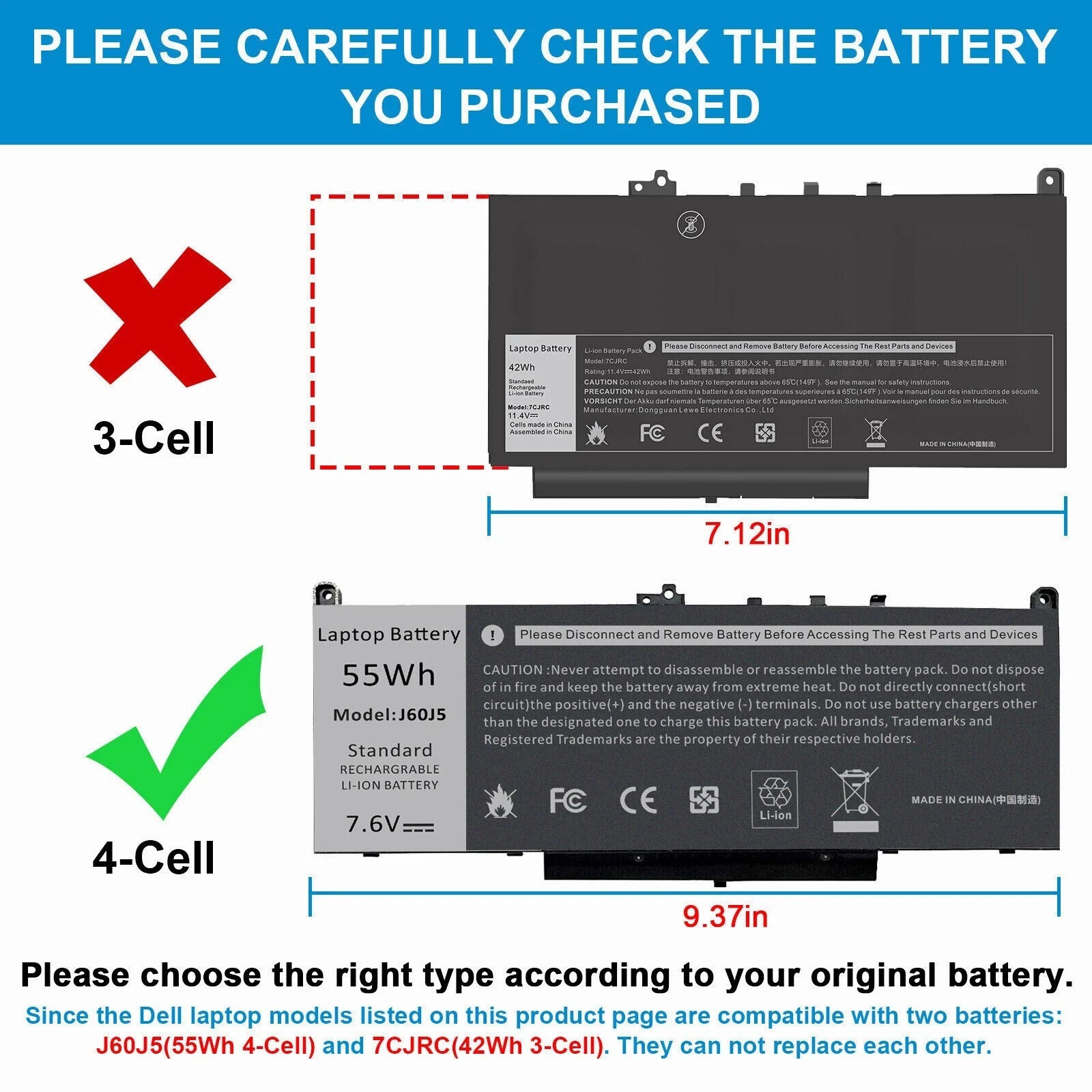 Battery For Dell Latitude E7270 E7470 Series Laptop J60J5 R1V85 451-BBSX 451 US