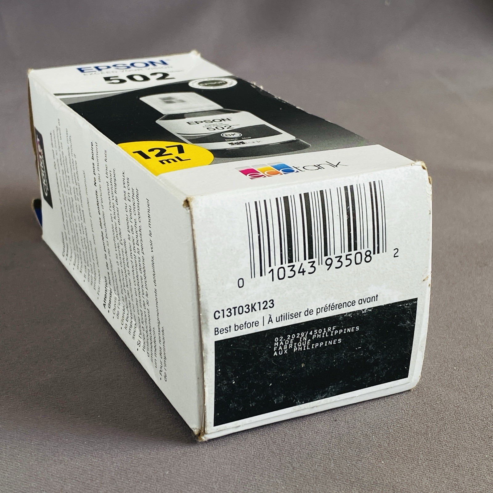 Epson EcoTank Ink Bottle 502 Black 127ml Exp. 02/2029 – New Sealed Box