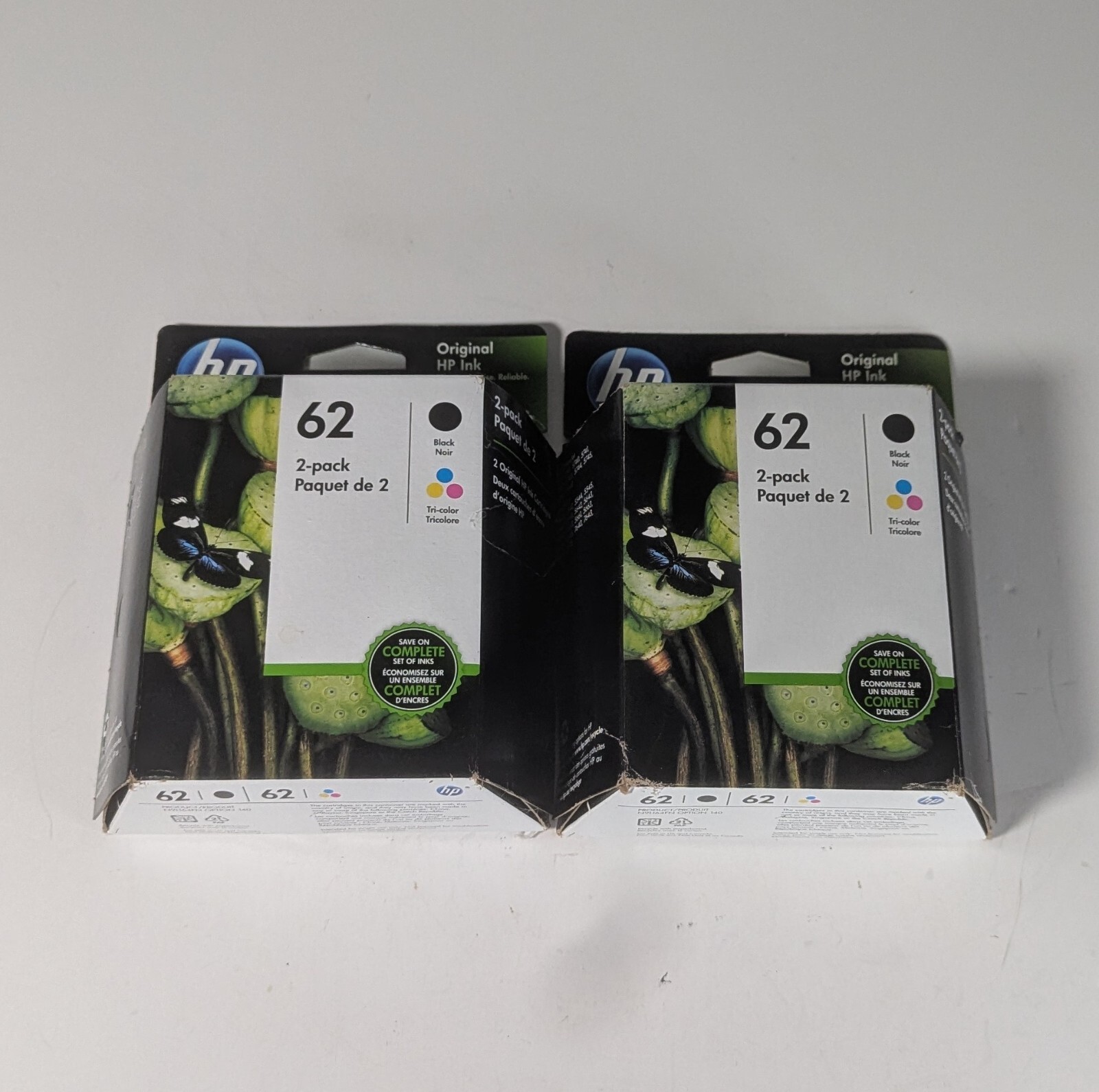 (2) HP 62 2-pack Black/Tri-color Printer Ink Cartridges N9H64FN#140 EXP 2024