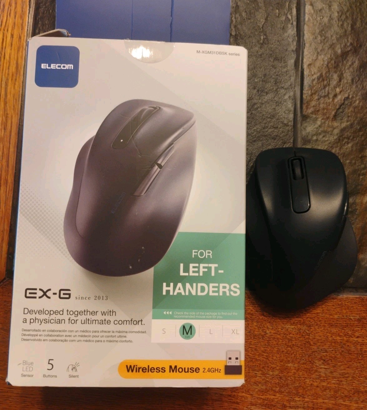 ELECOM EX-G Silent Wireless Left-Handed Mouse – Black, Size Medium, Pre-owned