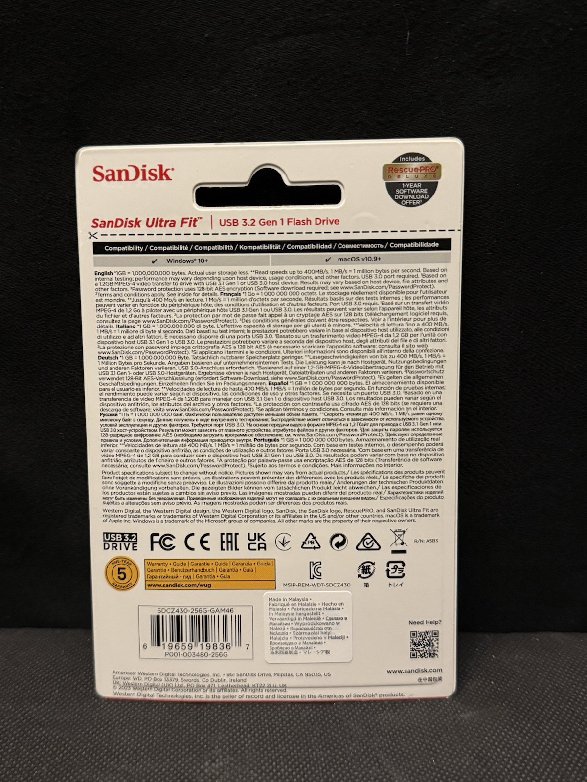 SanDisk 256GB Ultra Fit USB 3.2 Flash Drive, Black – SDCZ430-256G-G46