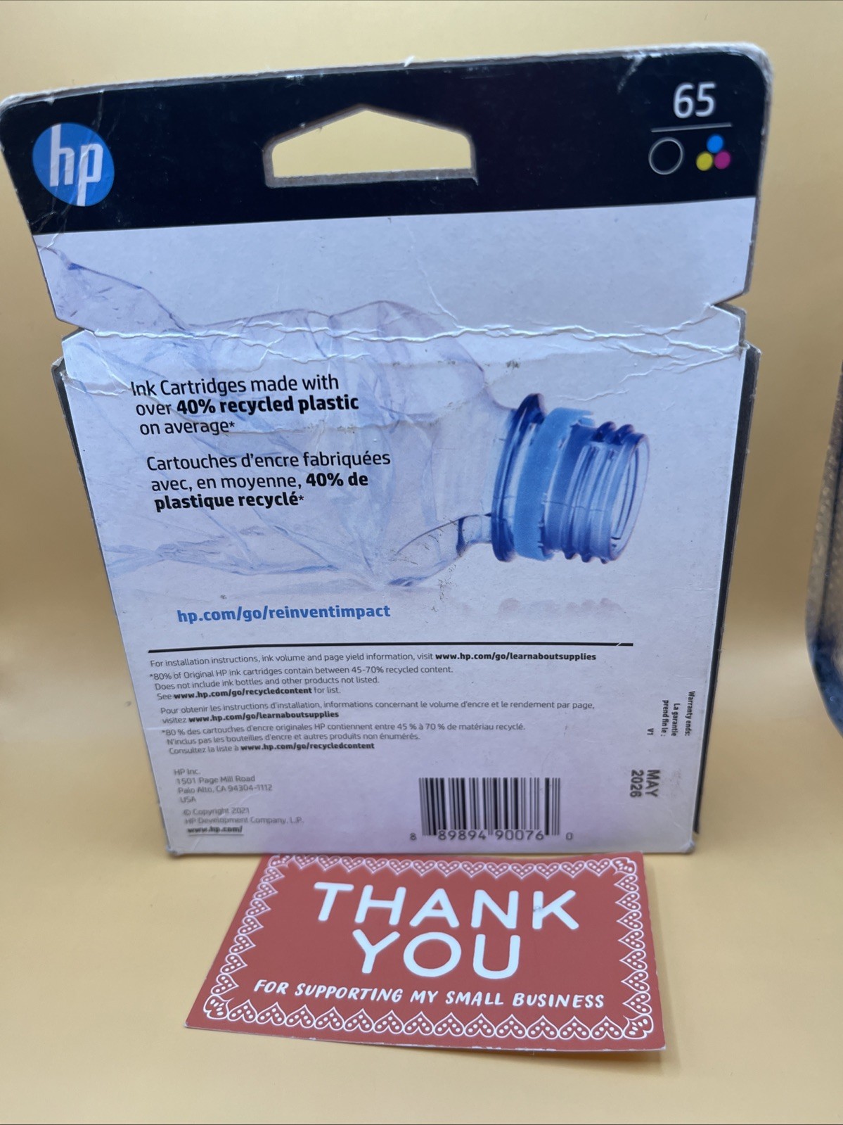 GENUINE HP 65 2-pack Black/Tri-color Original Ink Cartridges, Exp: 05/2026