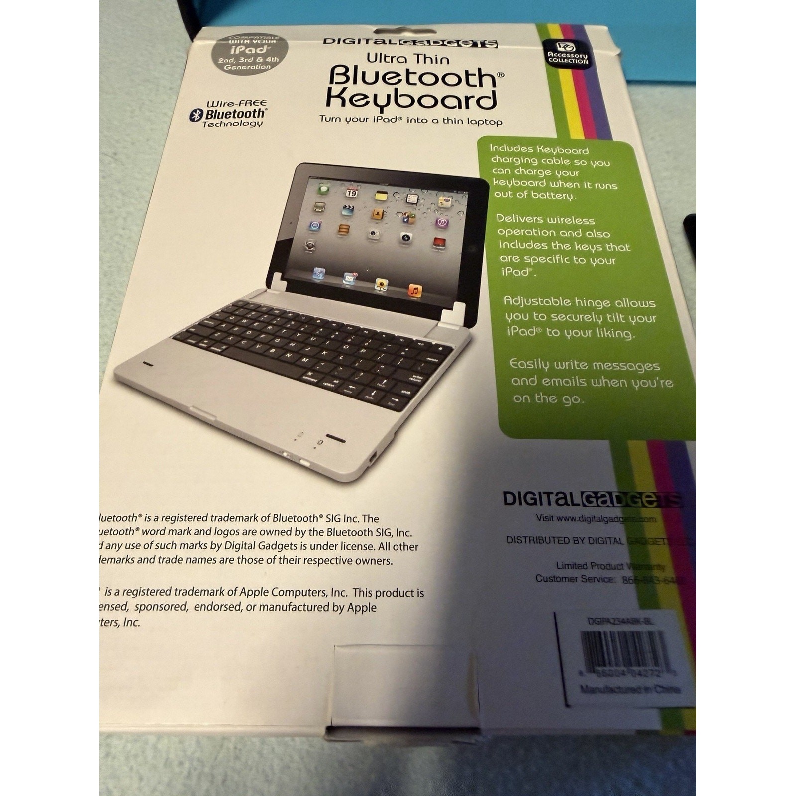 Digital Gadgets Ultra Thin Bluetooth Keyboard Dock, Black/Silver