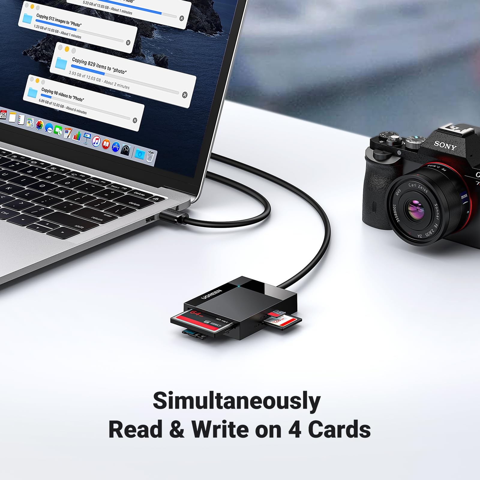 Tarjeta Sd Lector Usb 3.0 Card Hub Adapter 5Gbps Leer 4 Tarjetas Simultaneam…