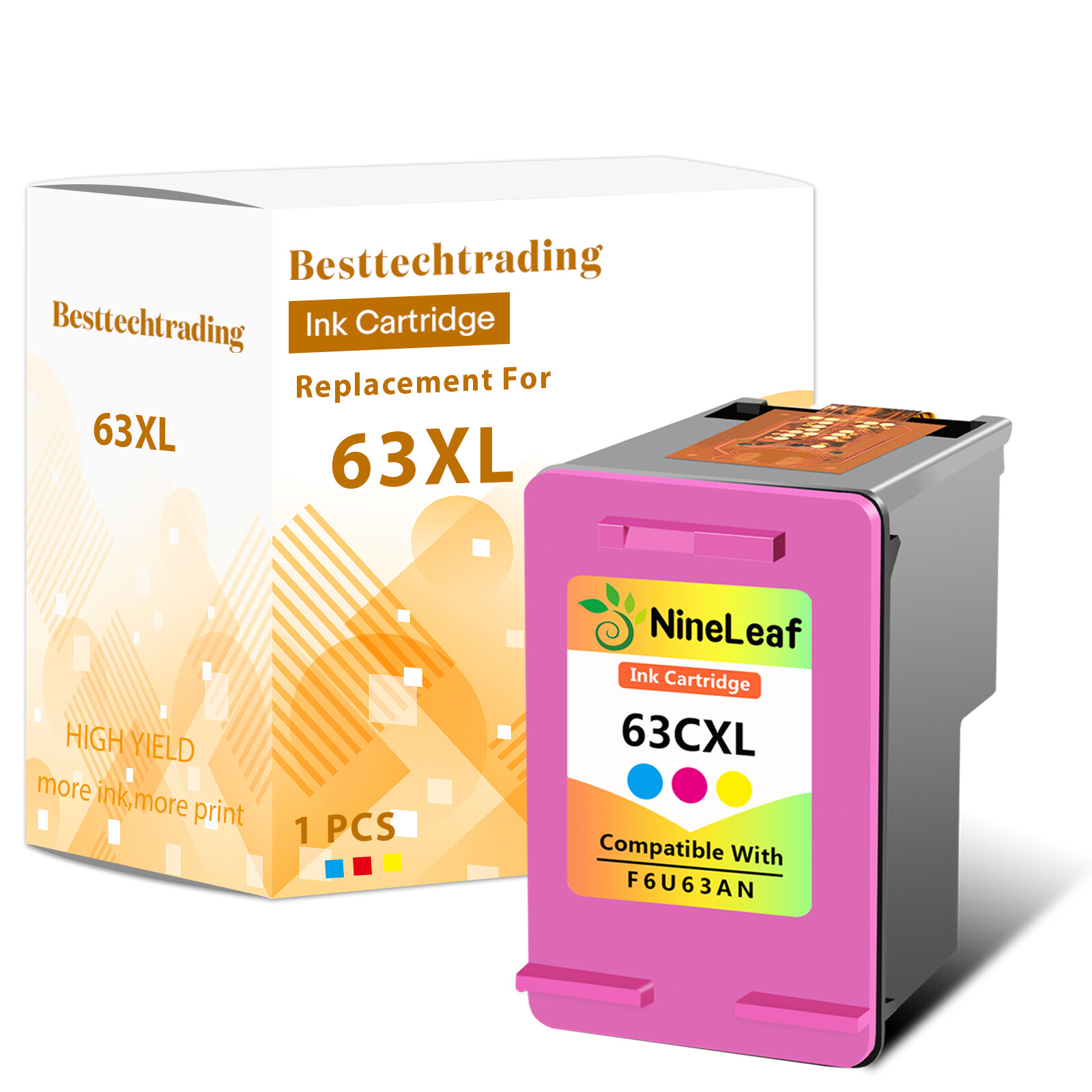 1PK refilled 63XL 63 XL color ink cartridge for HP OfficeJet 5252 5255 5258 5264